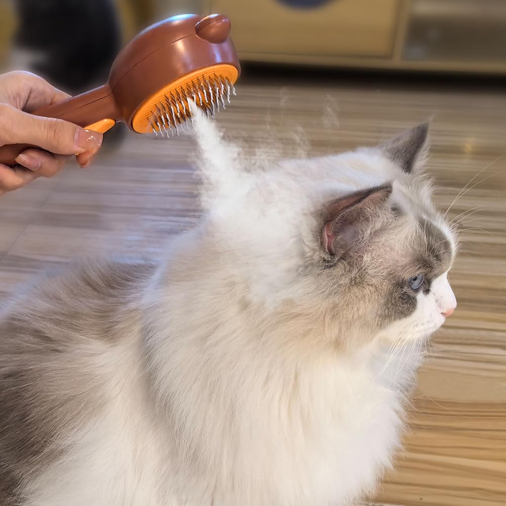 Cat Steam Brush with Release Button, Rechargeable Pet Steam Brush for Long Short Hair Cats Dogs Rabbits, Self Cleaning Slicker Steamy Cat Comb With Water Tank for Pet Shedding Grooming