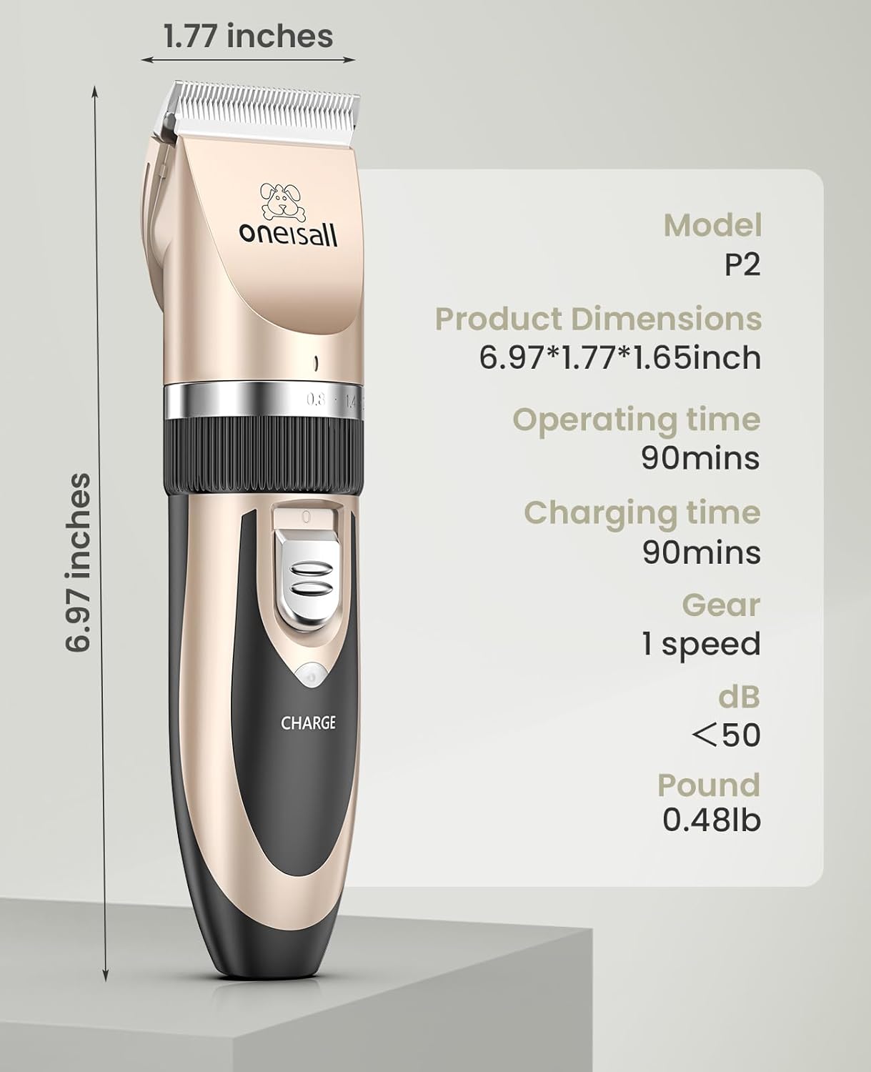 oneisall Dog Clippers Low Noise,Dog Grooming Clippers, Cordless Pet Grooming Kit Pet Shaver Trimmer for Dogs Cats