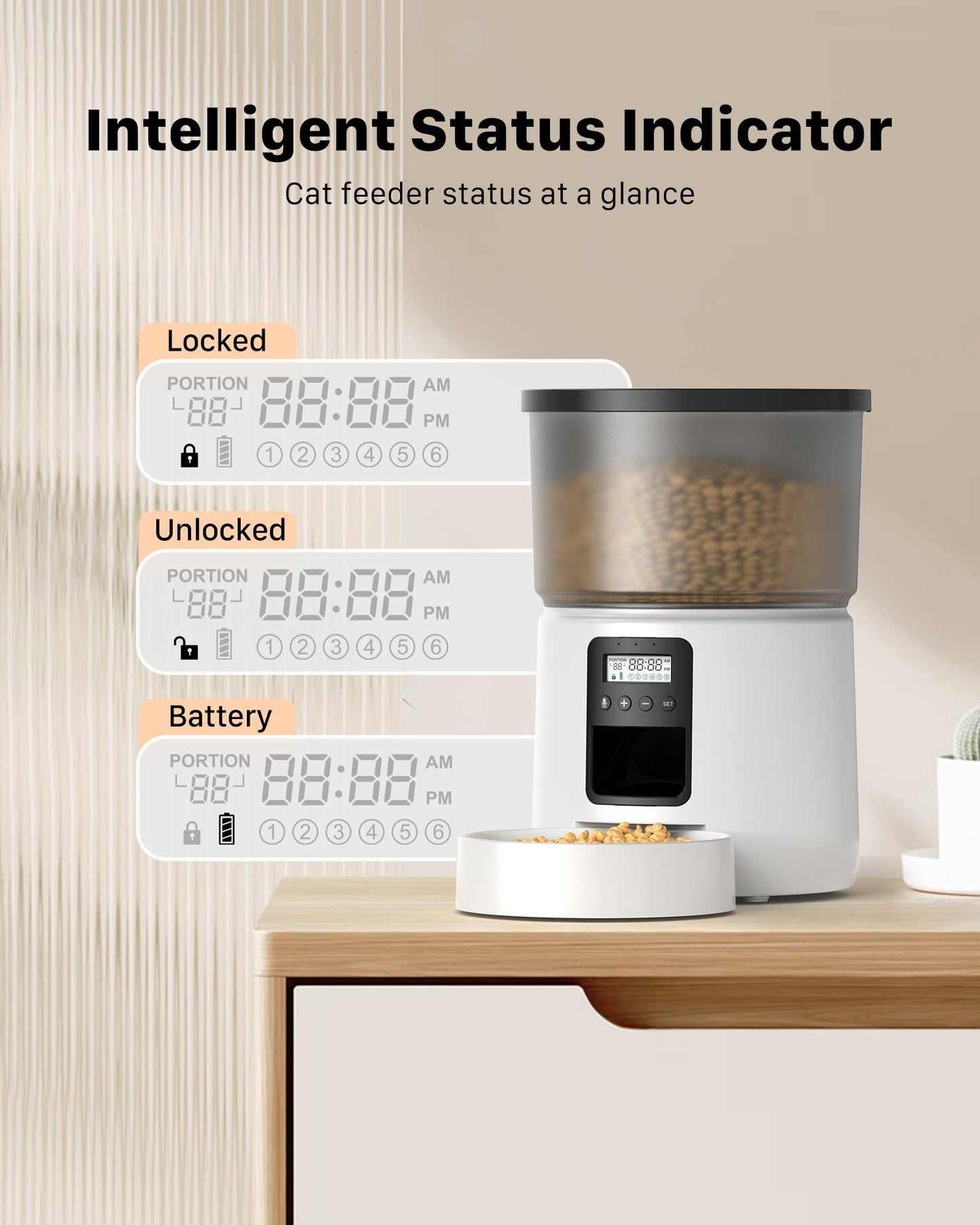 Automatic Cat Feeder Dry Food: Cat Feeder with Timer - Pet Food Dispenser Button Control 1-6 Meals - 3L Auto Dog Bowl with Customize Feeding Schedule - 10s Voice Recorder - Contains Desiccant