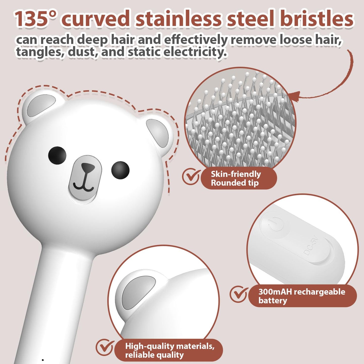 Cat Steam Brush with Release Button, Rechargeable Pet Steam Brush for Long Short Hair Cats Dogs Rabbits, Self Cleaning Slicker Steamy Cat Comb With Water Tank for Pet Shedding Grooming