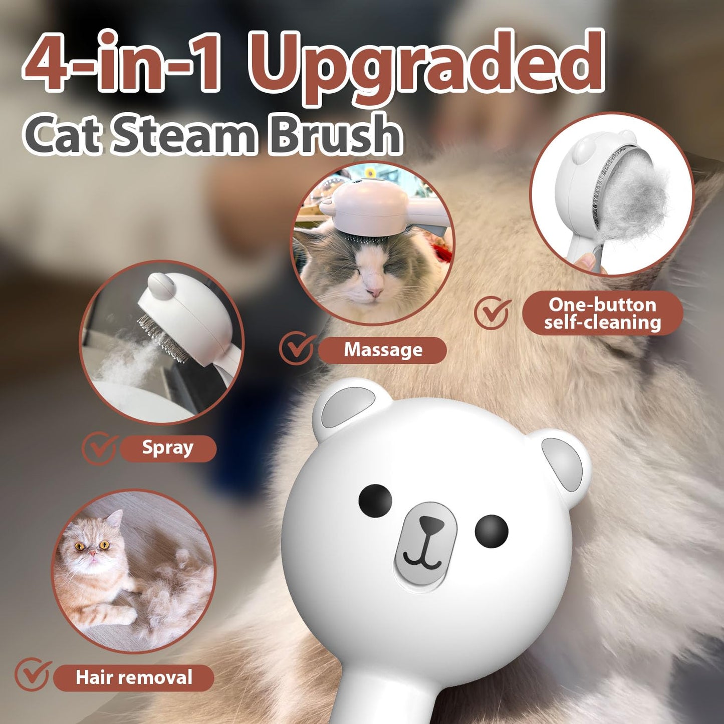 Cat Steam Brush with Release Button, Rechargeable Pet Steam Brush for Long Short Hair Cats Dogs Rabbits, Self Cleaning Slicker Steamy Cat Comb With Water Tank for Pet Shedding Grooming