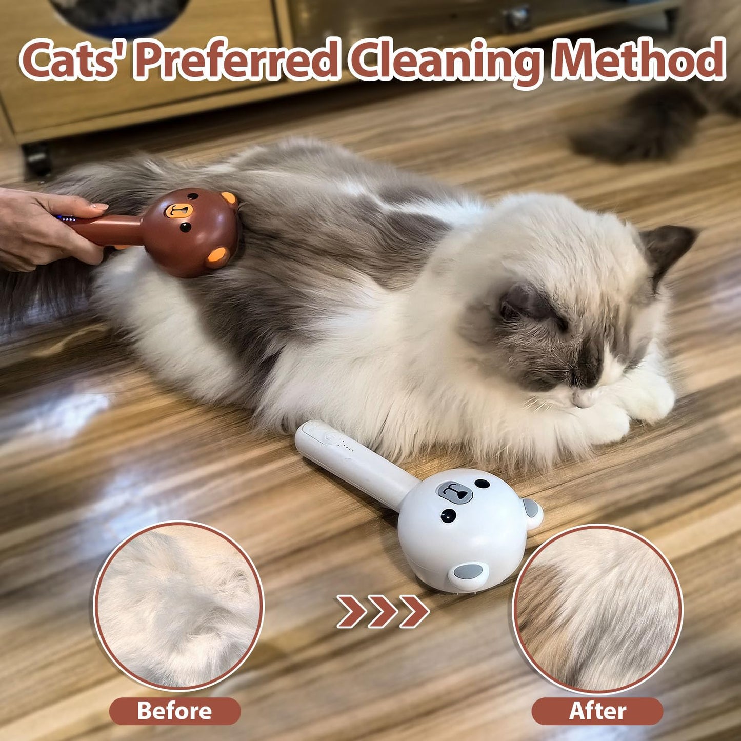 Cat Steam Brush with Release Button, Rechargeable Pet Steam Brush for Long Short Hair Cats Dogs Rabbits, Self Cleaning Slicker Steamy Cat Comb With Water Tank for Pet Shedding Grooming