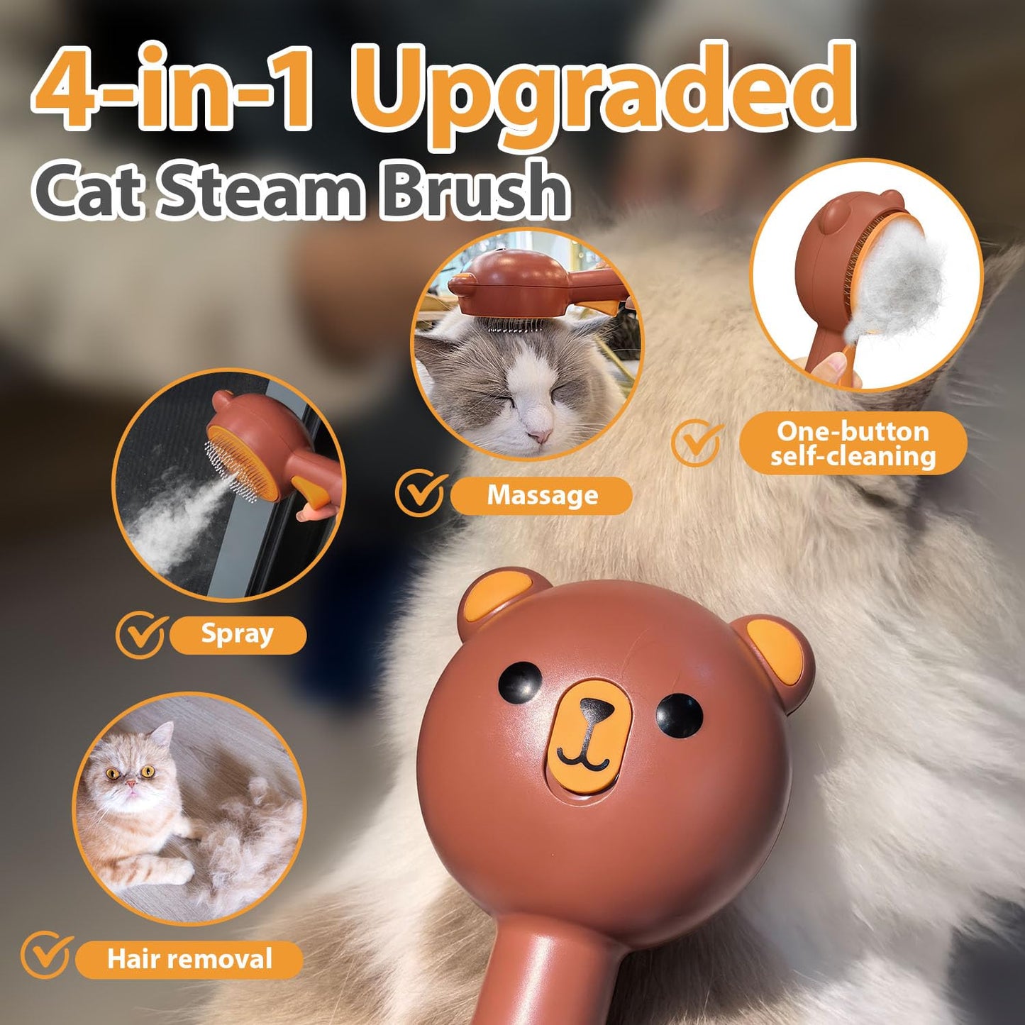 Cat Steam Brush with Release Button, Rechargeable Pet Steam Brush for Long Short Hair Cats Dogs Rabbits, Self Cleaning Slicker Steamy Cat Comb With Water Tank for Pet Shedding Grooming