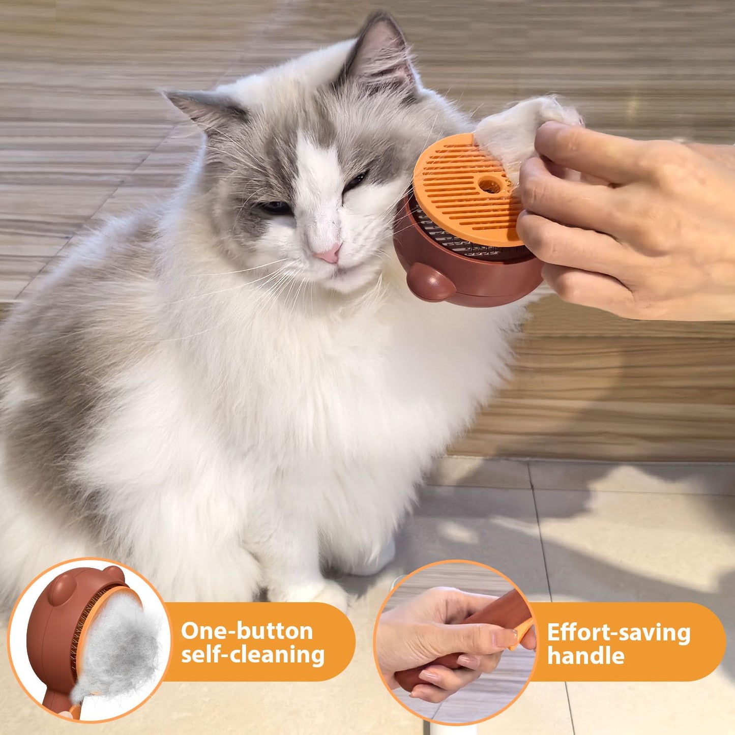 Cat Steam Brush with Release Button, Rechargeable Pet Steam Brush for Long Short Hair Cats Dogs Rabbits, Self Cleaning Slicker Steamy Cat Comb With Water Tank for Pet Shedding Grooming