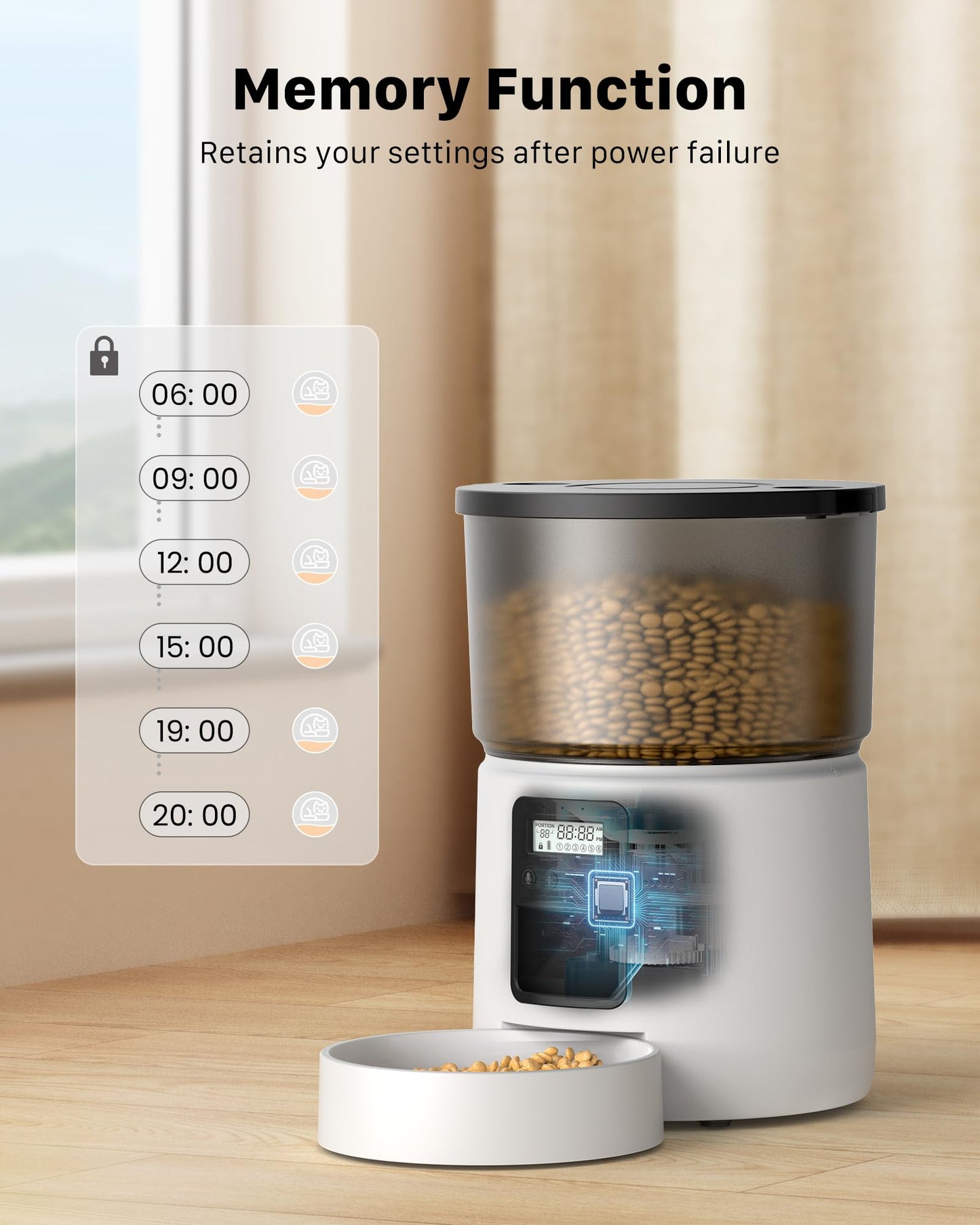 Automatic Cat Feeder Dry Food: Cat Feeder with Timer - Pet Food Dispenser Button Control 1-6 Meals - 3L Auto Dog Bowl with Customize Feeding Schedule - 10s Voice Recorder - Contains Desiccant