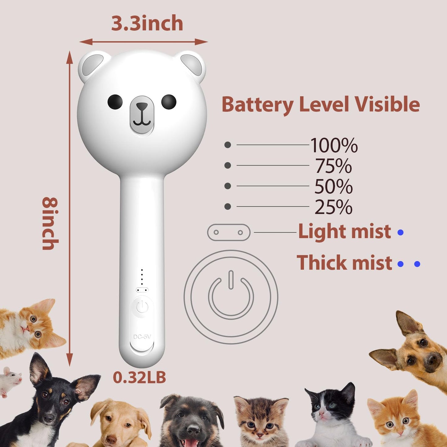 Cat Steam Brush with Release Button, Rechargeable Pet Steam Brush for Long Short Hair Cats Dogs Rabbits, Self Cleaning Slicker Steamy Cat Comb With Water Tank for Pet Shedding Grooming