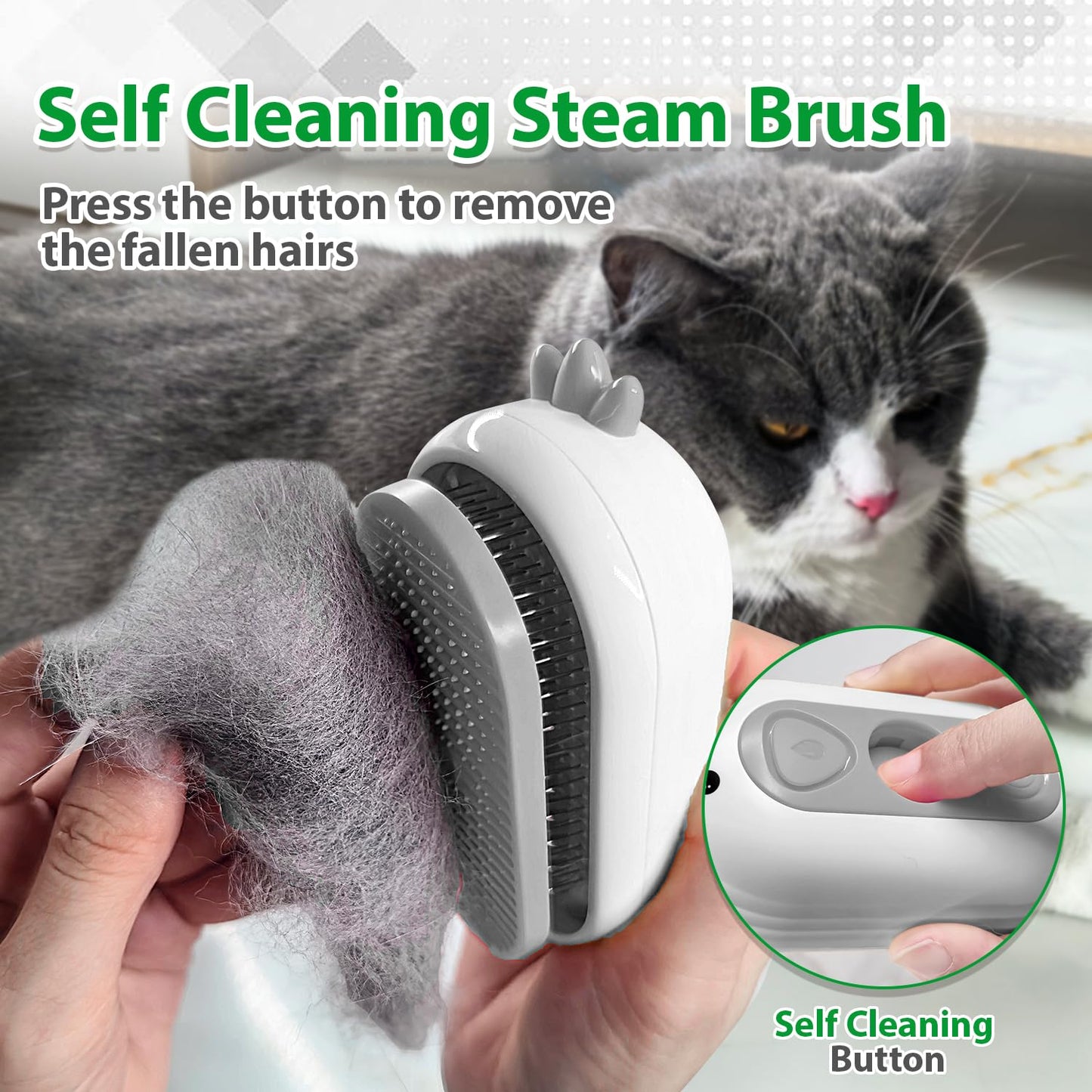 Cat Steam Brush with Release Button, Rechargeable Pet Steam Brush for Long Short Hair Cats Dogs Rabbits, Self Cleaning Slicker Steamy Cat Comb With Water Tank for Pet Shedding Grooming