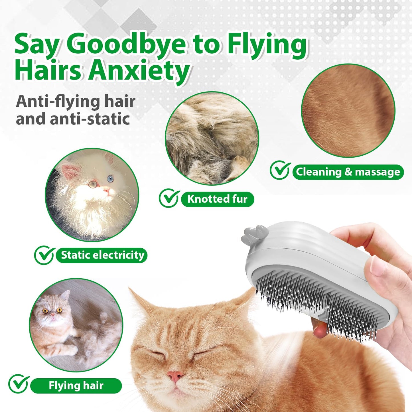 Cat Steam Brush with Release Button, Rechargeable Pet Steam Brush for Long Short Hair Cats Dogs Rabbits, Self Cleaning Slicker Steamy Cat Comb With Water Tank for Pet Shedding Grooming