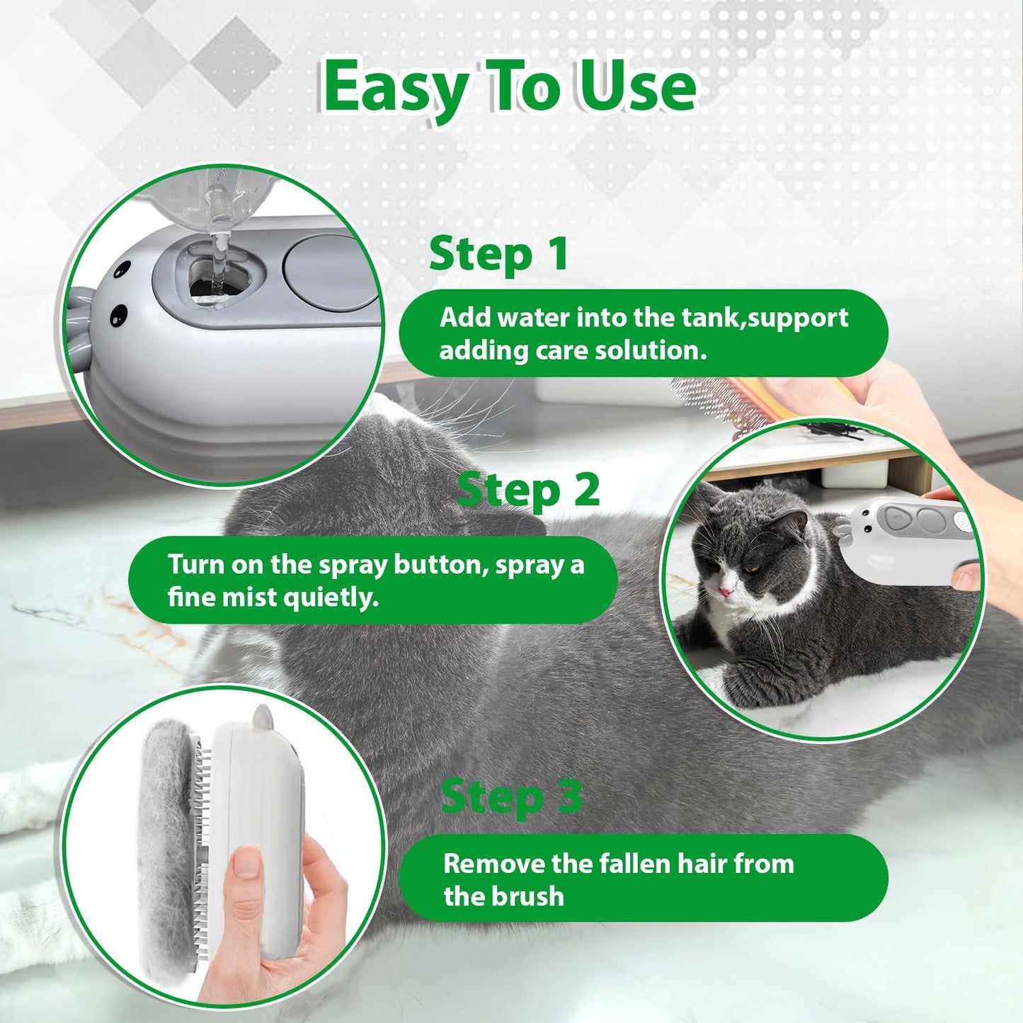 Cat Steam Brush with Release Button, Rechargeable Pet Steam Brush for Long Short Hair Cats Dogs Rabbits, Self Cleaning Slicker Steamy Cat Comb With Water Tank for Pet Shedding Grooming