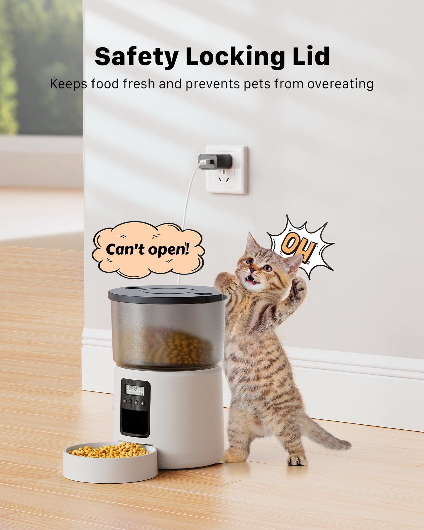 Automatic Cat Feeder Dry Food: Cat Feeder with Timer - Pet Food Dispenser Button Control 1-6 Meals - 3L Auto Dog Bowl with Customize Feeding Schedule - 10s Voice Recorder - Contains Desiccant