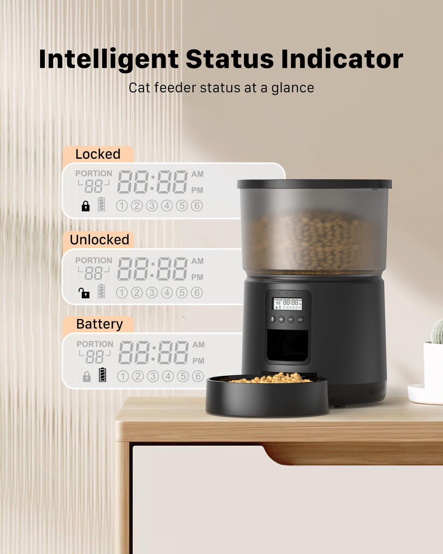 Automatic Cat Feeder Dry Food: Cat Feeder with Timer - Pet Food Dispenser Button Control 1-6 Meals - 3L Auto Dog Bowl with Customize Feeding Schedule - 10s Voice Recorder - Contains Desiccant