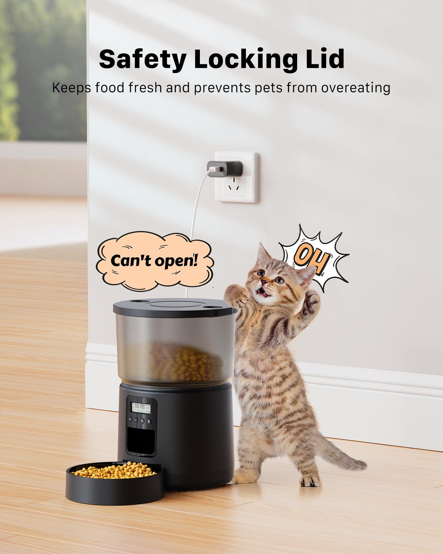 Automatic Cat Feeder Dry Food: Cat Feeder with Timer - Pet Food Dispenser Button Control 1-6 Meals - 3L Auto Dog Bowl with Customize Feeding Schedule - 10s Voice Recorder - Contains Desiccant