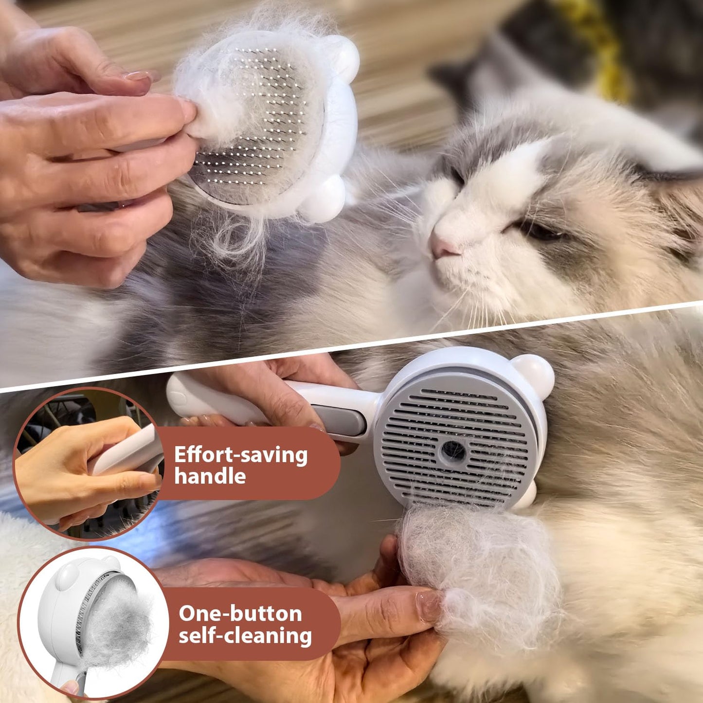 Cat Steam Brush with Release Button, Rechargeable Pet Steam Brush for Long Short Hair Cats Dogs Rabbits, Self Cleaning Slicker Steamy Cat Comb With Water Tank for Pet Shedding Grooming
