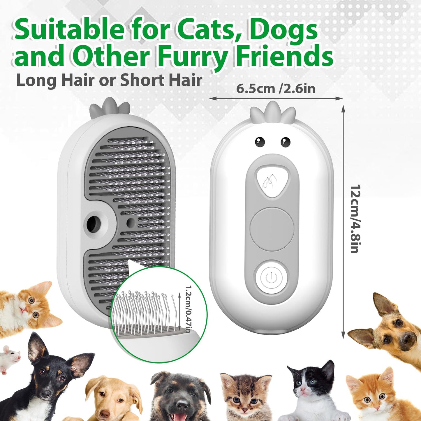 Cat Steam Brush with Release Button, Rechargeable Pet Steam Brush for Long Short Hair Cats Dogs Rabbits, Self Cleaning Slicker Steamy Cat Comb With Water Tank for Pet Shedding Grooming
