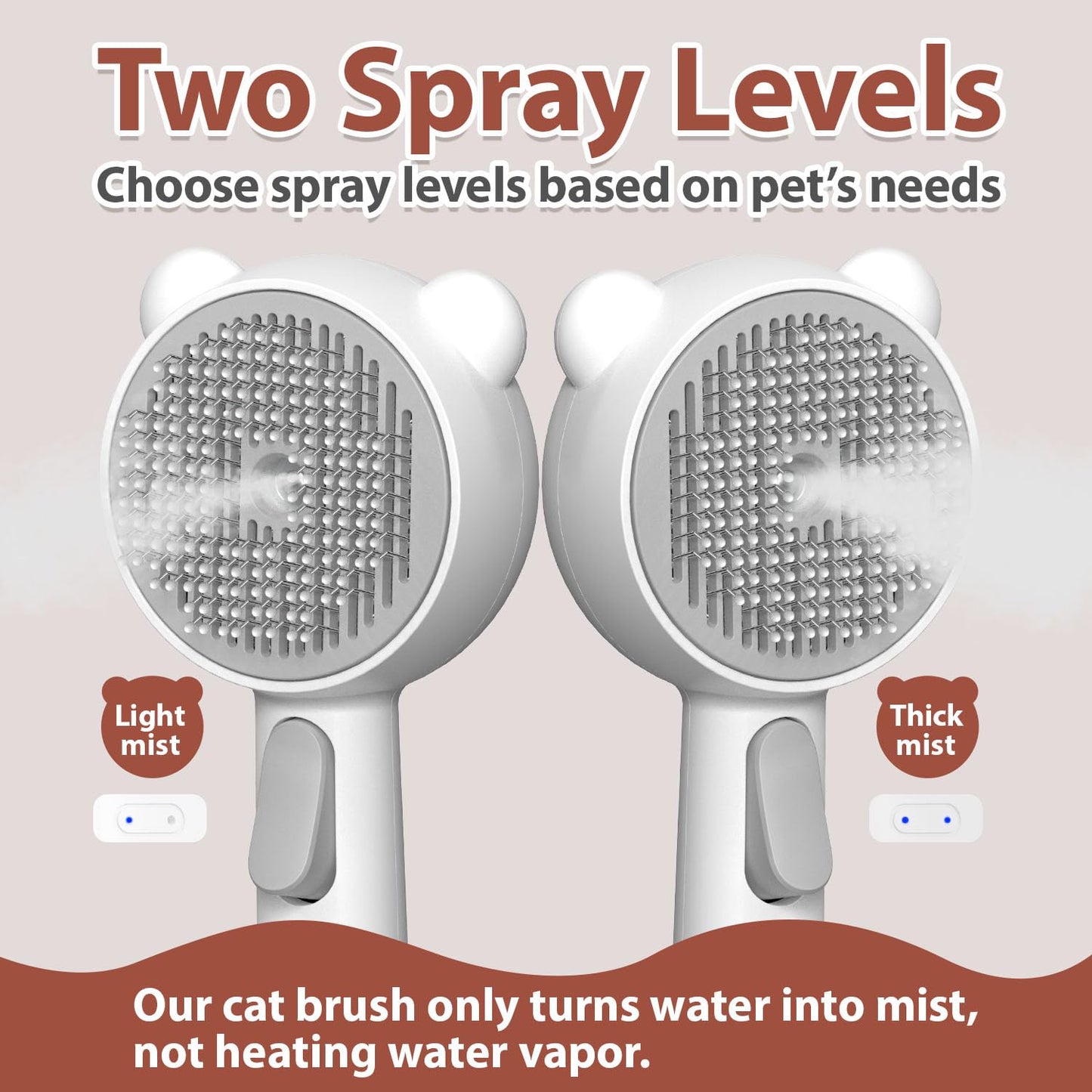 Cat Steam Brush with Release Button, Rechargeable Pet Steam Brush for Long Short Hair Cats Dogs Rabbits, Self Cleaning Slicker Steamy Cat Comb With Water Tank for Pet Shedding Grooming