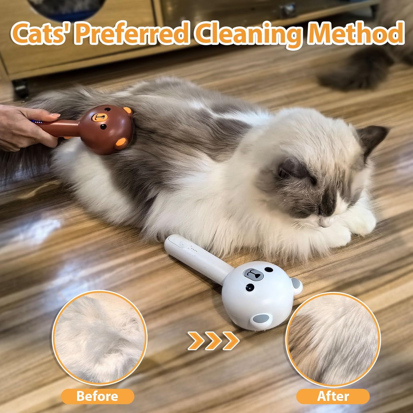 Cat Steam Brush with Release Button, Rechargeable Pet Steam Brush for Long Short Hair Cats Dogs Rabbits, Self Cleaning Slicker Steamy Cat Comb With Water Tank for Pet Shedding Grooming
