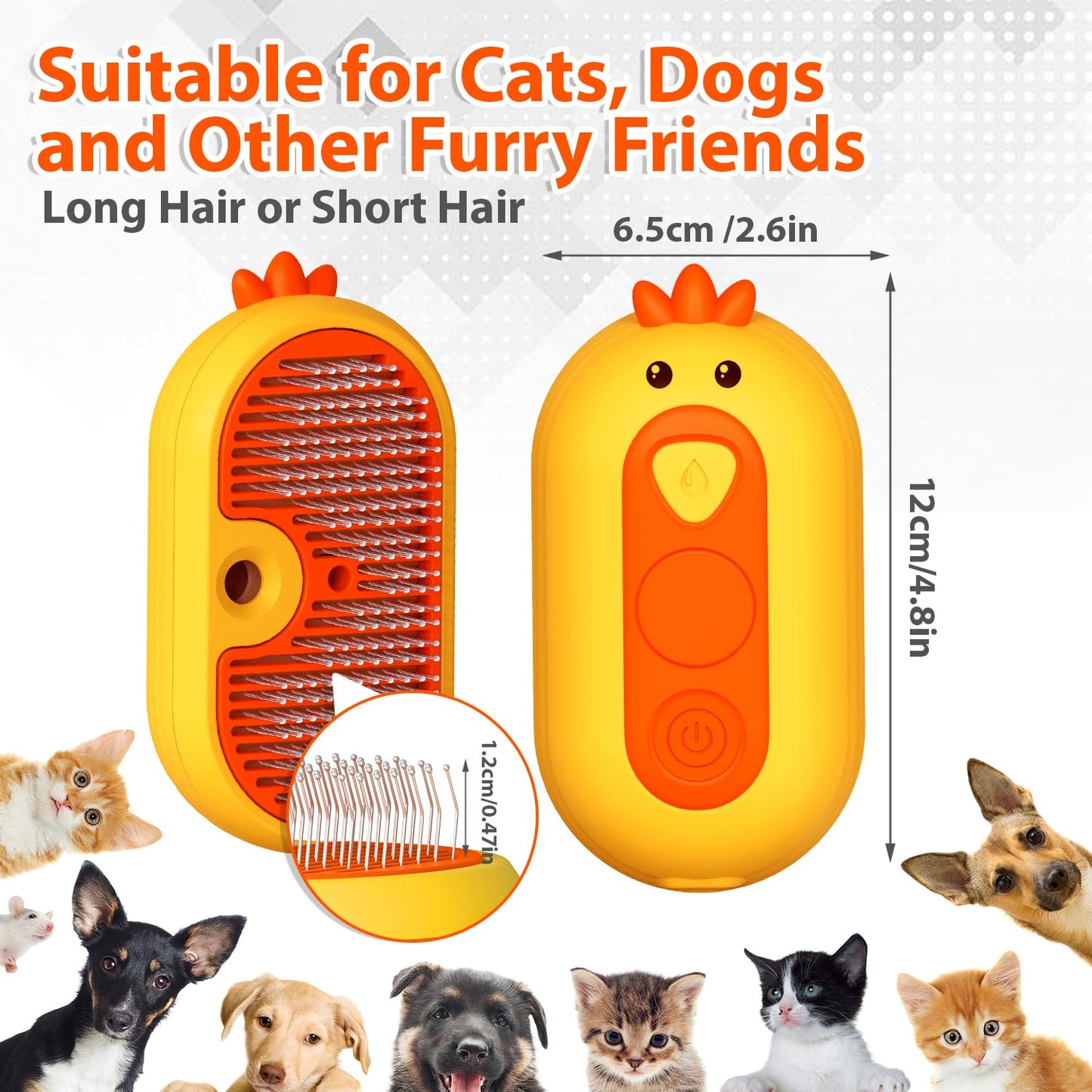 Cat Steam Brush with Release Button, Rechargeable Pet Steam Brush for Long Short Hair Cats Dogs Rabbits, Self Cleaning Slicker Steamy Cat Comb With Water Tank for Pet Shedding Grooming