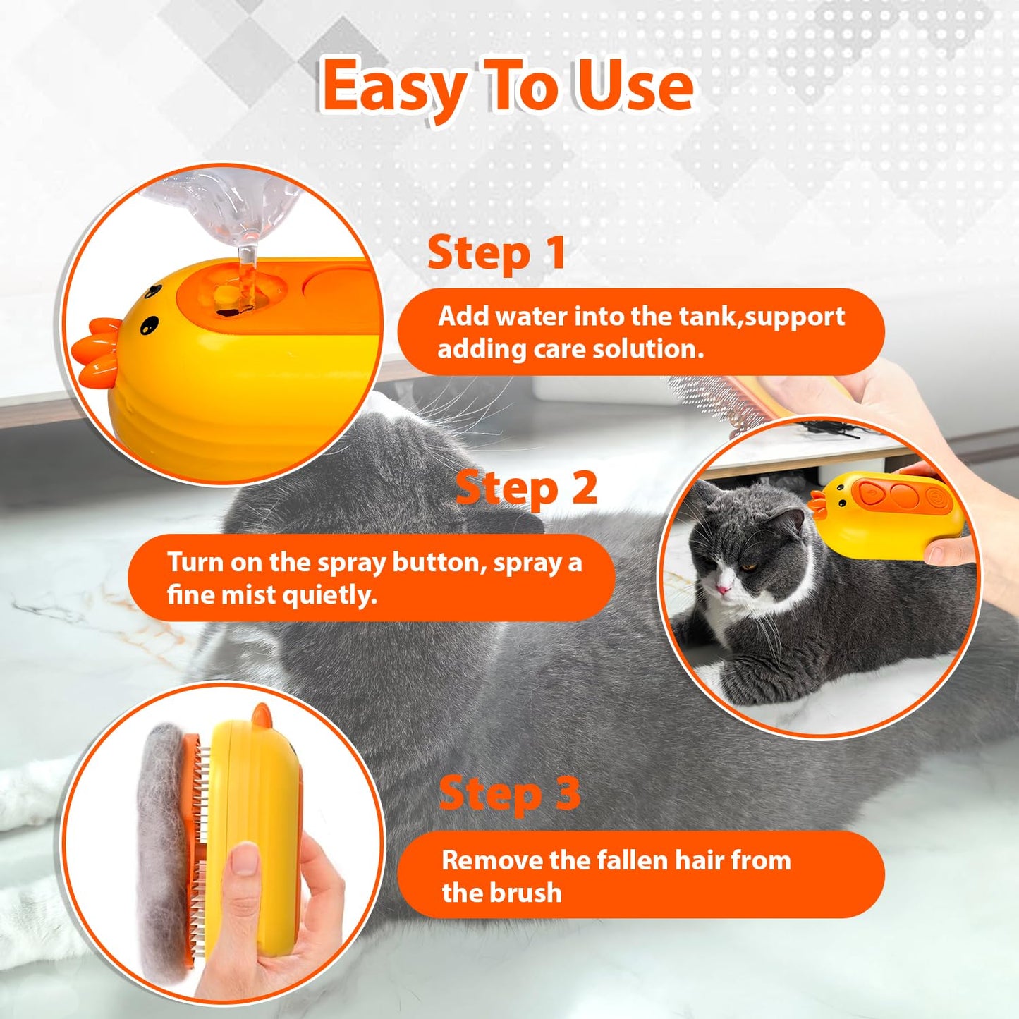 Cat Steam Brush with Release Button, Rechargeable Pet Steam Brush for Long Short Hair Cats Dogs Rabbits, Self Cleaning Slicker Steamy Cat Comb With Water Tank for Pet Shedding Grooming