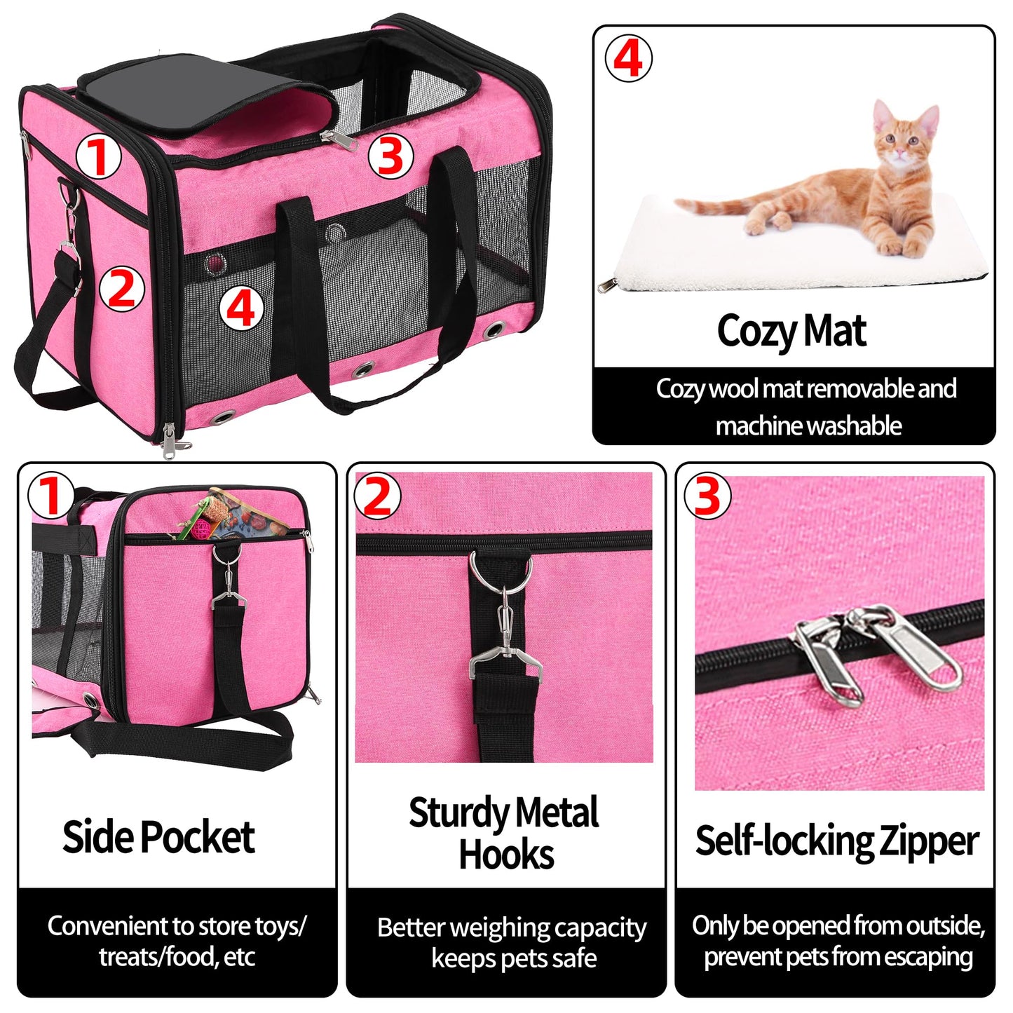 Dycietx Soft Sided Foldable Cat/Dog/Pet/Puppy Carrier Bag, Portable Pets Travel Carriers For Cats/Dogs With Shoulder Strap & Removable Mat, Durable Cat Basket of 17 lbs Airline Approved(Black, M)