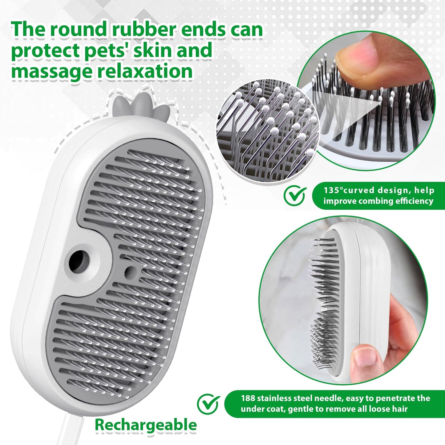 Cat Steam Brush with Release Button, Rechargeable Pet Steam Brush for Long Short Hair Cats Dogs Rabbits, Self Cleaning Slicker Steamy Cat Comb With Water Tank for Pet Shedding Grooming