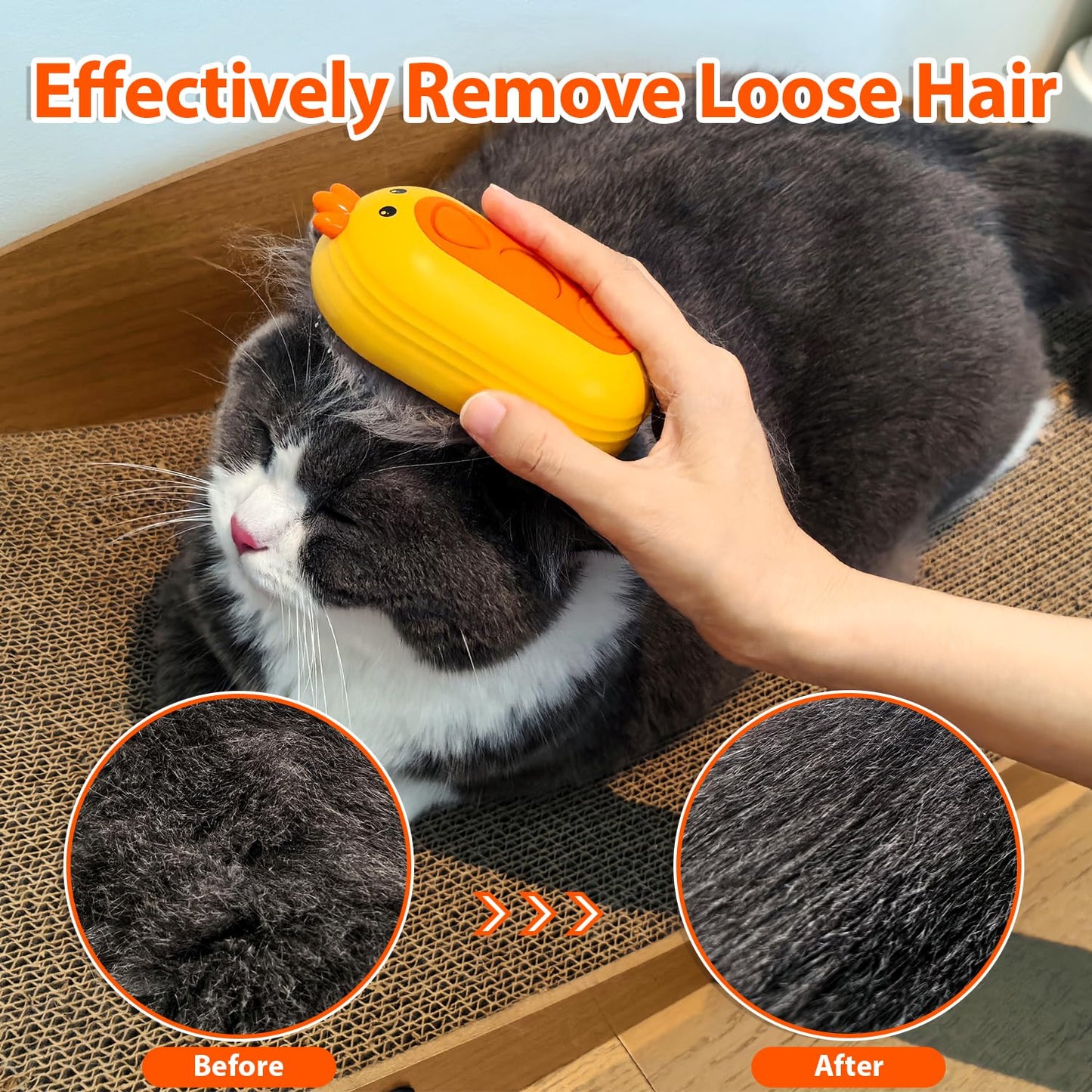 Cat Steam Brush with Release Button, Rechargeable Pet Steam Brush for Long Short Hair Cats Dogs Rabbits, Self Cleaning Slicker Steamy Cat Comb With Water Tank for Pet Shedding Grooming