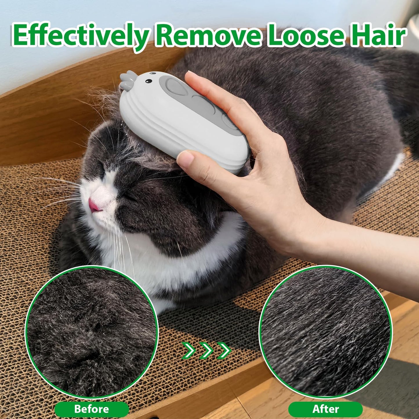 Cat Steam Brush with Release Button, Rechargeable Pet Steam Brush for Long Short Hair Cats Dogs Rabbits, Self Cleaning Slicker Steamy Cat Comb With Water Tank for Pet Shedding Grooming
