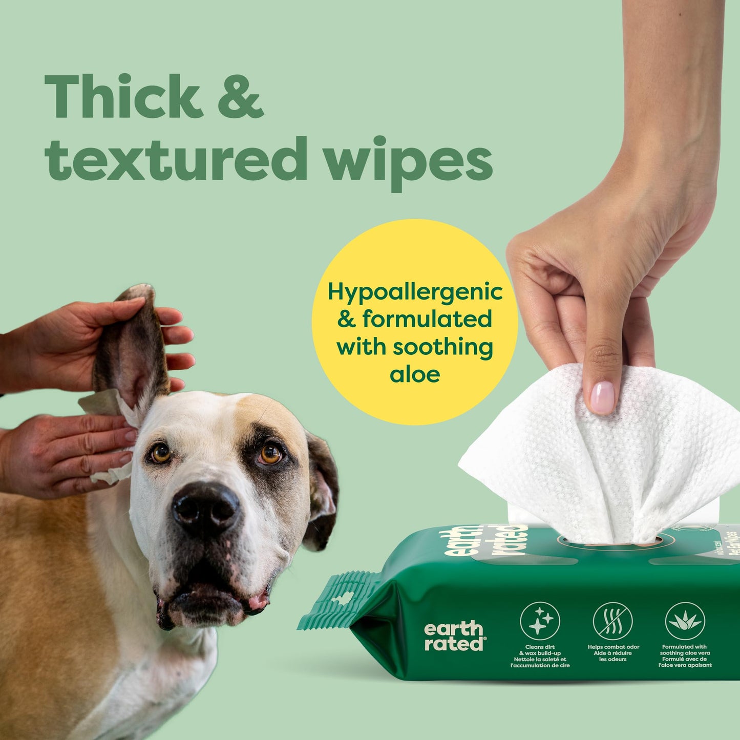 Earth Rated Dog Wipes, Hypoallergenic, Cleaning and Hydrating, for Grooming Paws, Body and Bums, Lavender Scented, 100 Count
