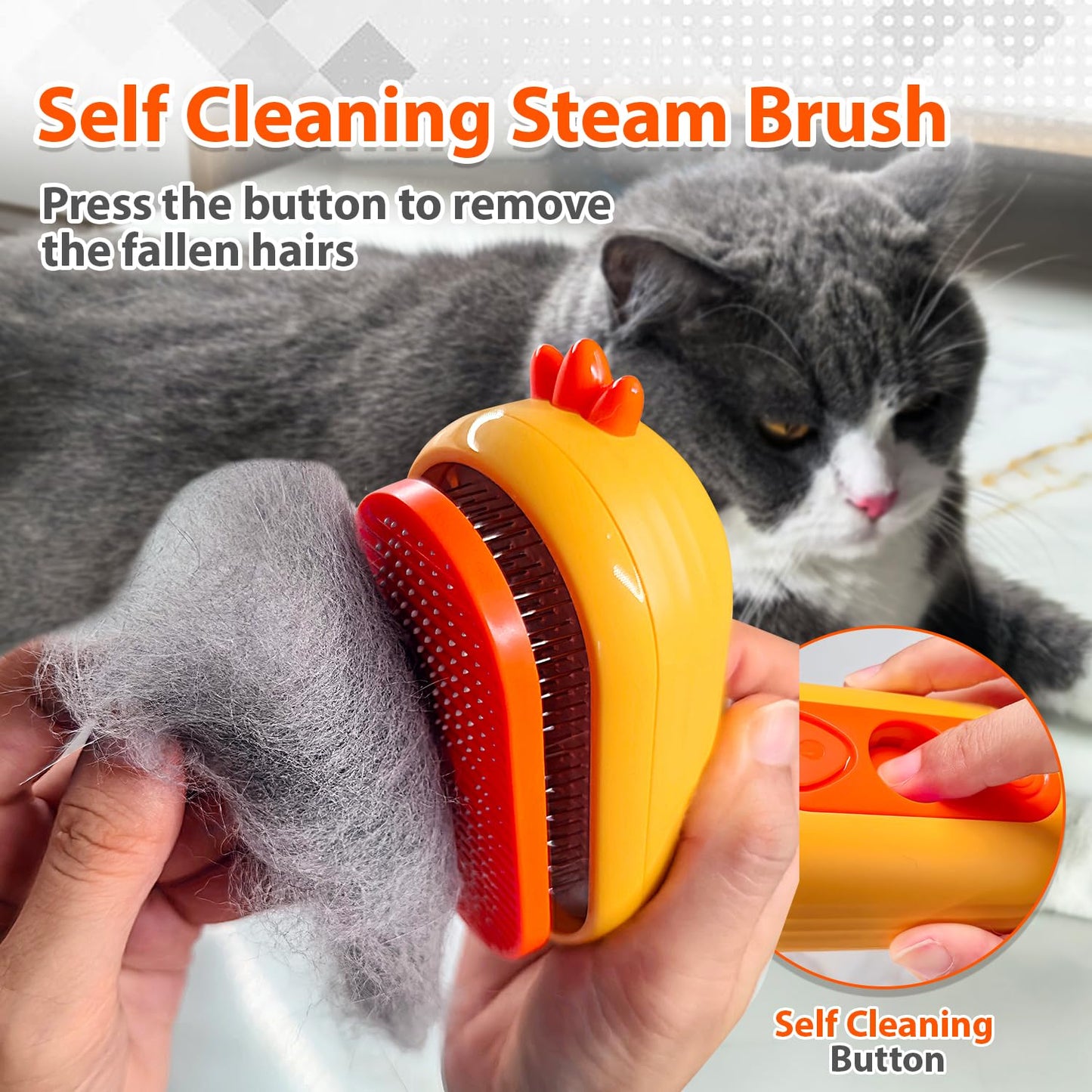 Cat Steam Brush with Release Button, Rechargeable Pet Steam Brush for Long Short Hair Cats Dogs Rabbits, Self Cleaning Slicker Steamy Cat Comb With Water Tank for Pet Shedding Grooming