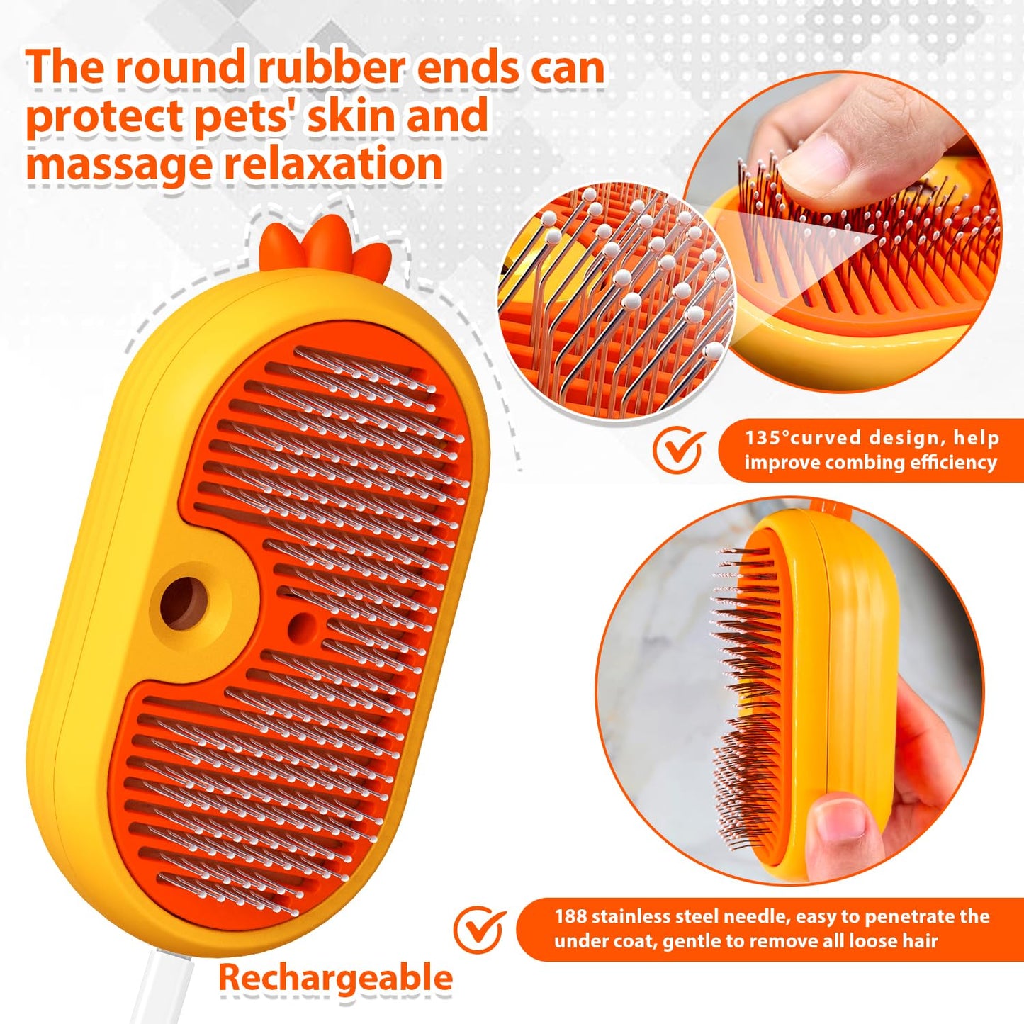 Cat Steam Brush with Release Button, Rechargeable Pet Steam Brush for Long Short Hair Cats Dogs Rabbits, Self Cleaning Slicker Steamy Cat Comb With Water Tank for Pet Shedding Grooming