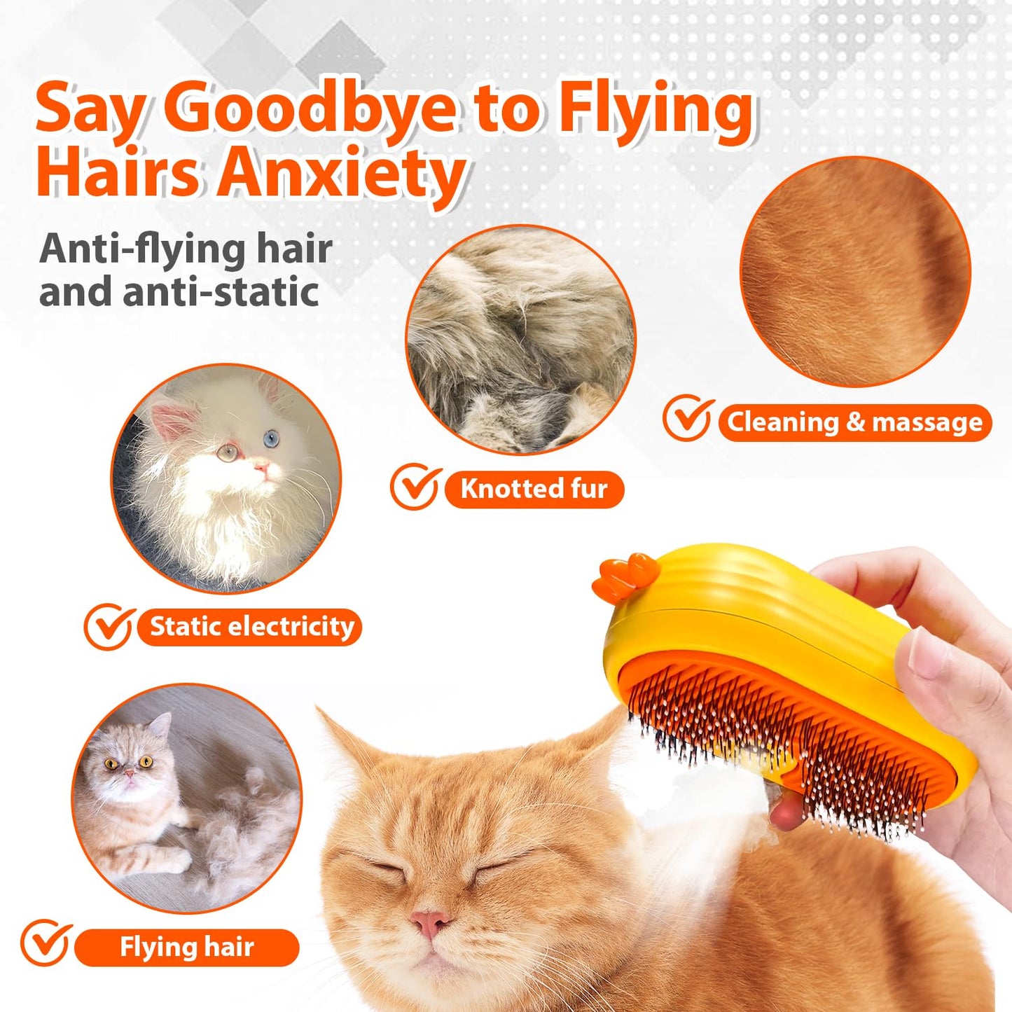 Cat Steam Brush with Release Button, Rechargeable Pet Steam Brush for Long Short Hair Cats Dogs Rabbits, Self Cleaning Slicker Steamy Cat Comb With Water Tank for Pet Shedding Grooming