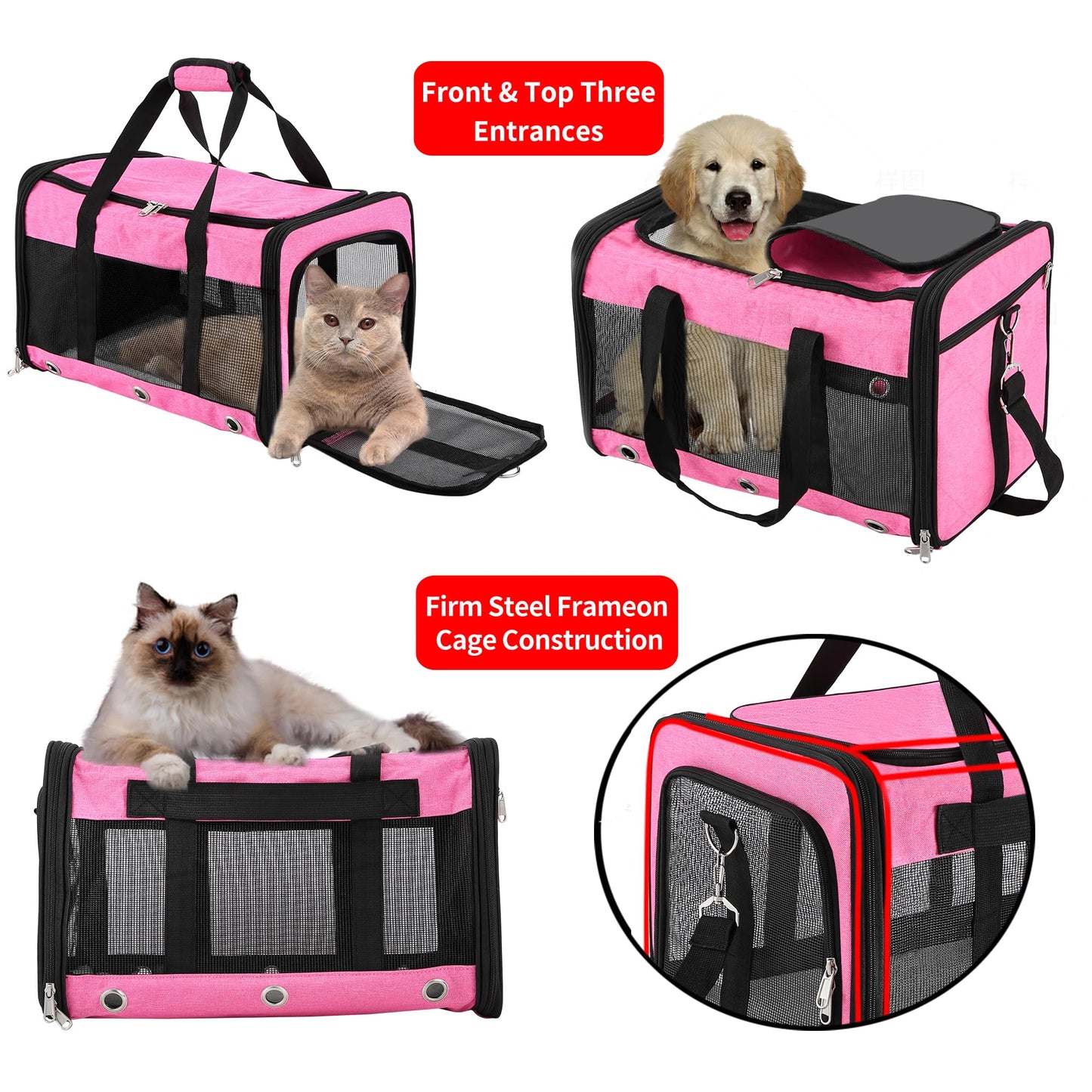 Dycietx Soft Sided Foldable Cat/Dog/Pet/Puppy Carrier Bag, Portable Pets Travel Carriers For Cats/Dogs With Shoulder Strap & Removable Mat, Durable Cat Basket of 17 lbs Airline Approved(Black, M)