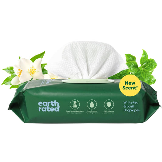 Earth Rated Dog Wipes, Hypoallergenic, Cleaning and Hydrating, for Grooming Paws, Body and Bums, Lavender Scented, 100 Count