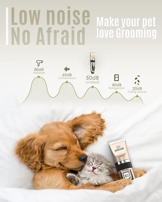 oneisall Dog Clippers Low Noise,Dog Grooming Clippers, Cordless Pet Grooming Kit Pet Shaver Trimmer for Dogs Cats