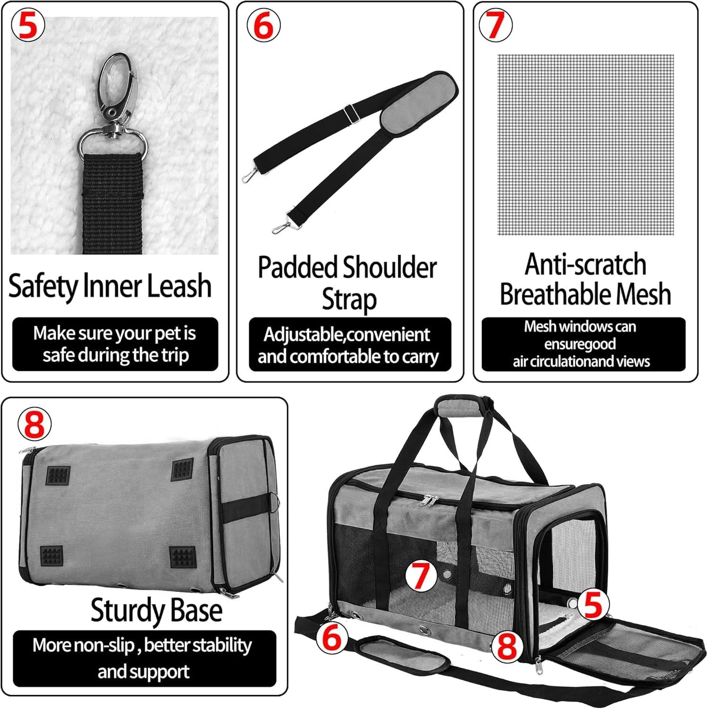 Dycietx Soft Sided Foldable Cat/Dog/Pet/Puppy Carrier Bag, Portable Pets Travel Carriers For Cats/Dogs With Shoulder Strap & Removable Mat, Durable Cat Basket of 17 lbs Airline Approved(Black, M)