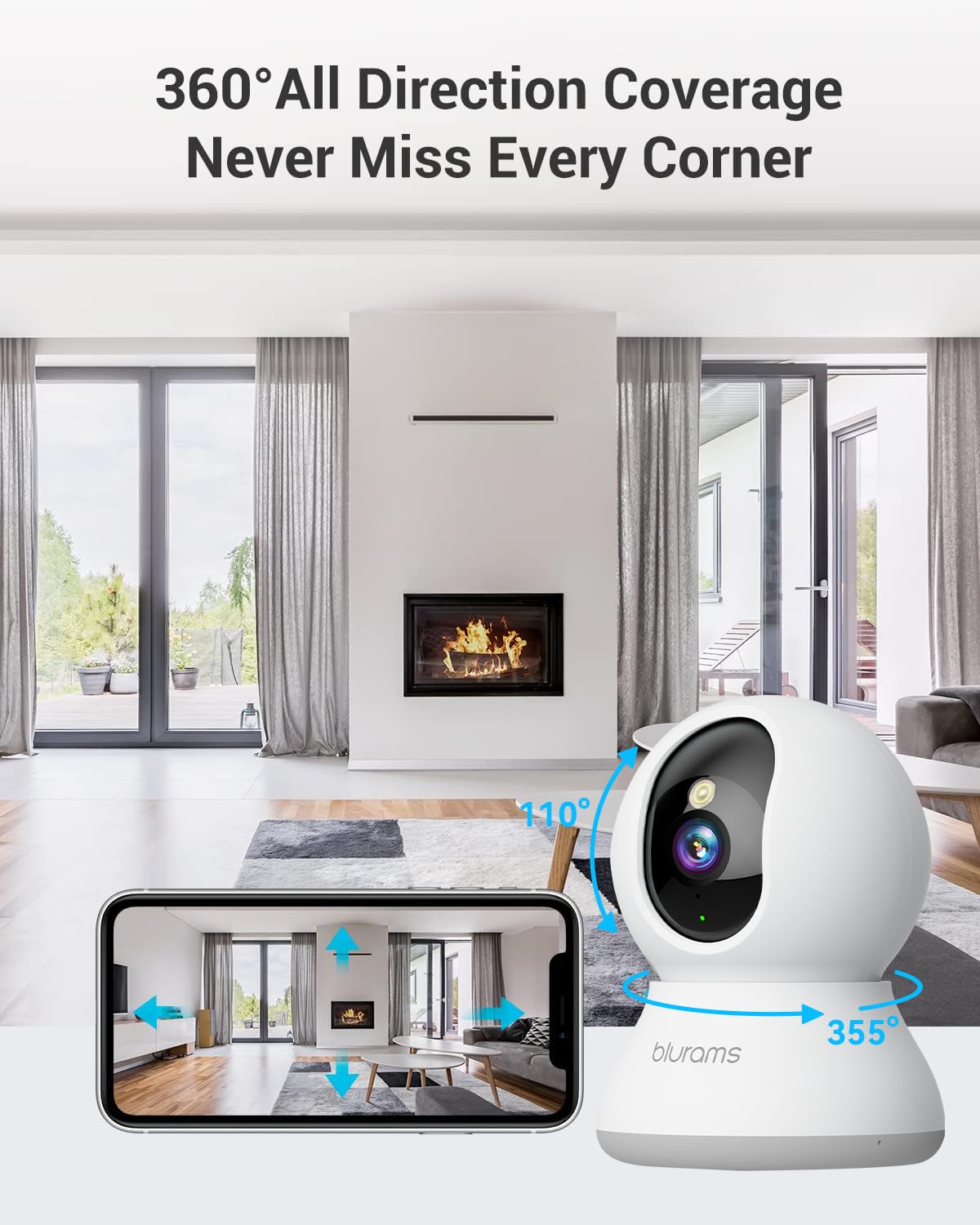 blurams Pet Camera 2K, Indoor Cameras, Dog Camera, 360° Home Security Cameras, Color Night Vision, Motion Tracking, 2-Way Talk, Cloud&SD, APP Control, Works with Alexa