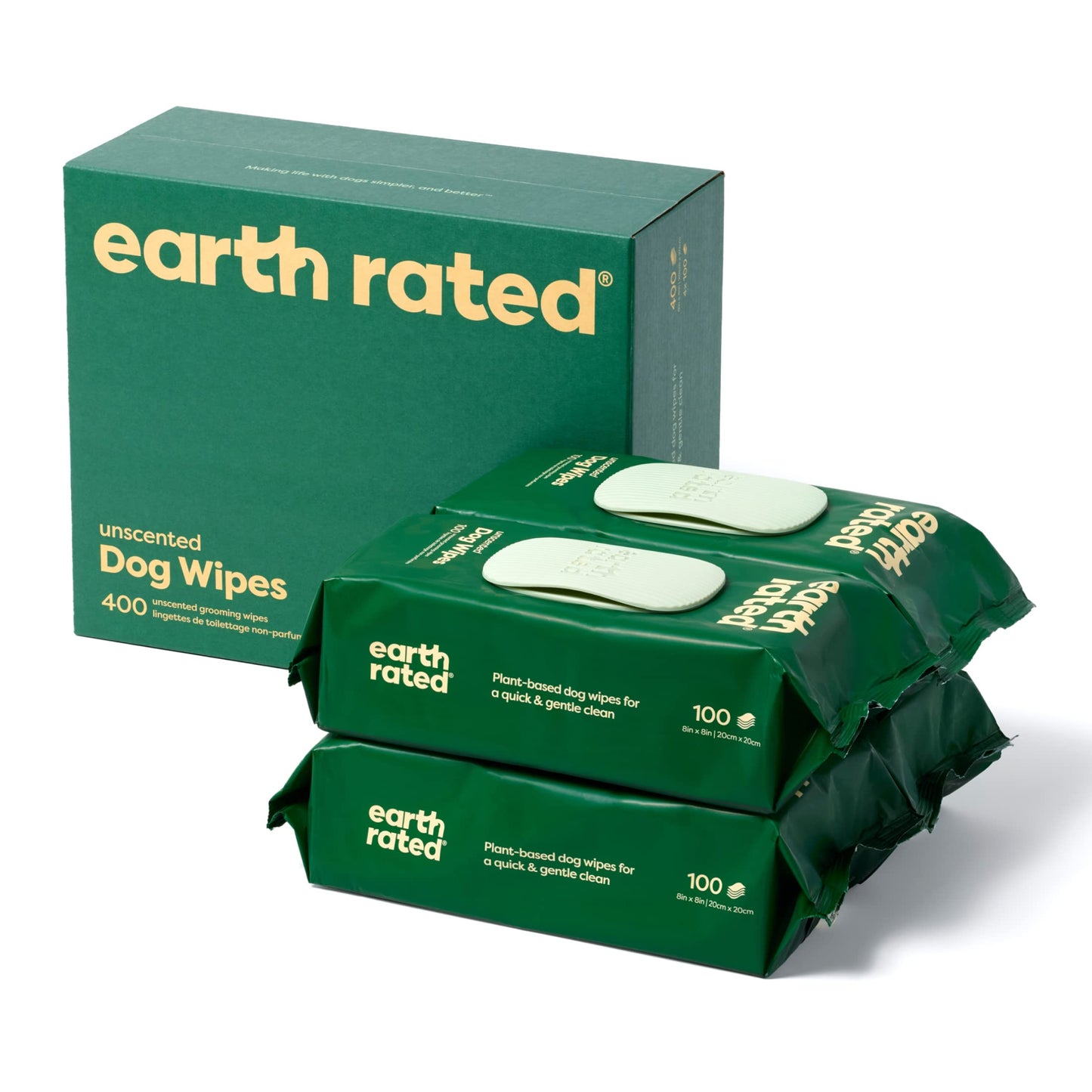 Earth Rated Dog Wipes, Hypoallergenic, Cleaning and Hydrating, for Grooming Paws, Body and Bums, Lavender Scented, 100 Count