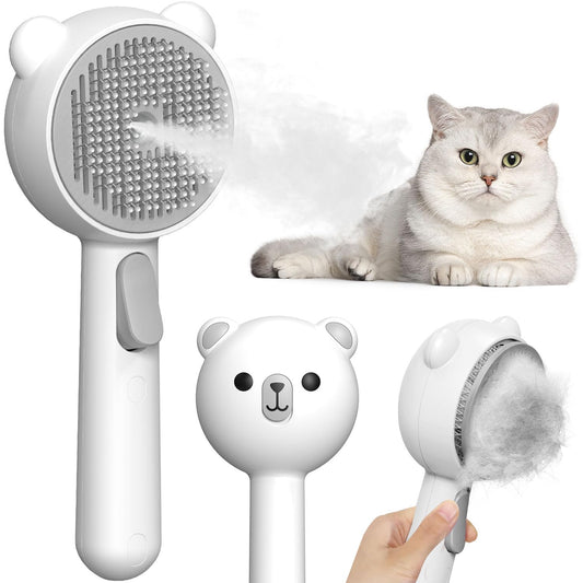 Cat Steam Brush with Release Button, Rechargeable Pet Steam Brush for Long Short Hair Cats Dogs Rabbits, Self Cleaning Slicker Steamy Cat Comb With Water Tank for Pet Shedding Grooming