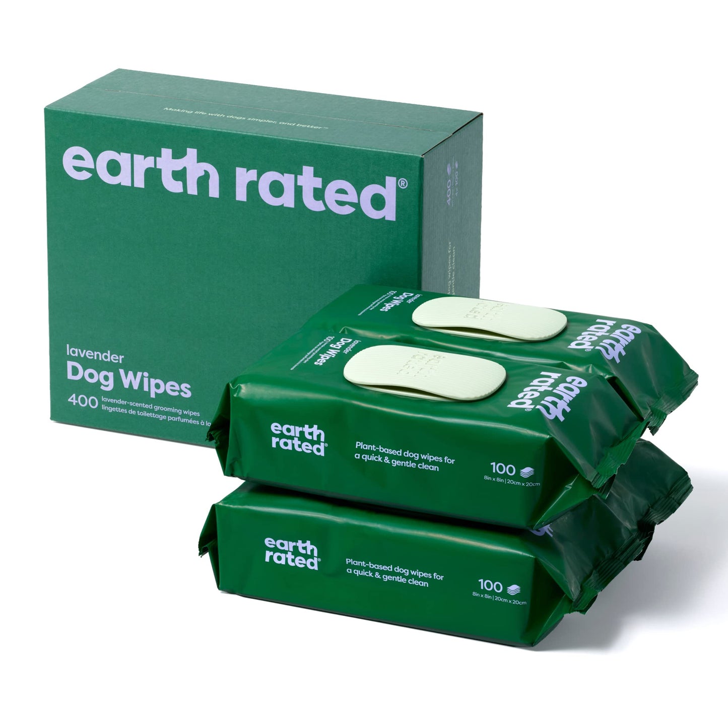 Earth Rated Dog Wipes, Hypoallergenic, Cleaning and Hydrating, for Grooming Paws, Body and Bums, Lavender Scented, 100 Count