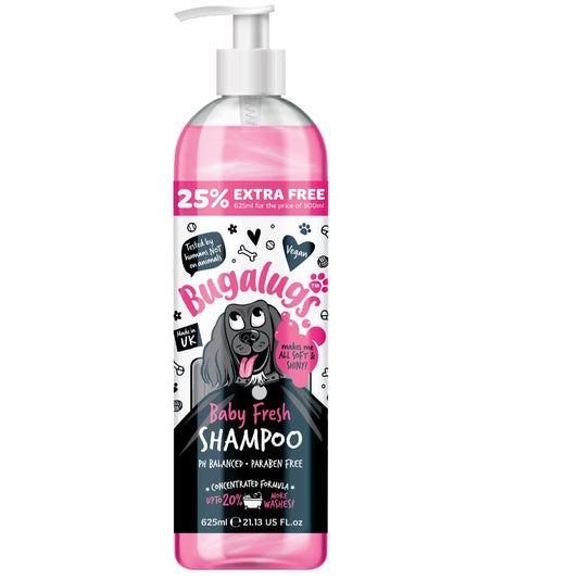 BUGALUGS Baby Fresh Dog Shampoo grooming products for smelly dogs with baby powder scent, best puppy shampoo, Vegan pet shampoo professional (625ml)