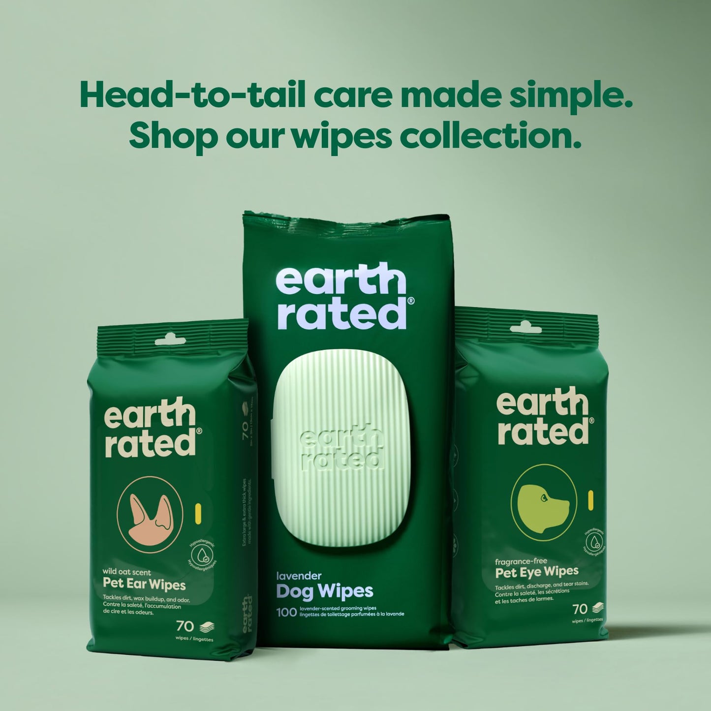 Earth Rated Dog Wipes, Hypoallergenic, Cleaning and Hydrating, for Grooming Paws, Body and Bums, Lavender Scented, 100 Count