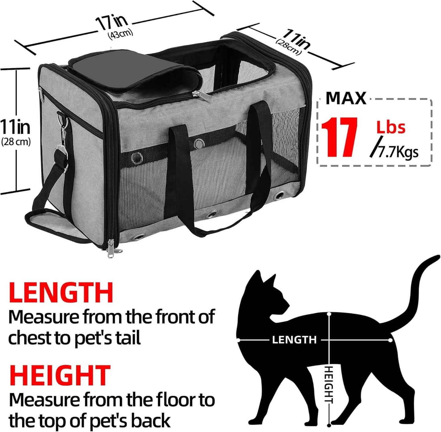 Dycietx Soft Sided Foldable Cat/Dog/Pet/Puppy Carrier Bag, Portable Pets Travel Carriers For Cats/Dogs With Shoulder Strap & Removable Mat, Durable Cat Basket of 17 lbs Airline Approved(Black, M)