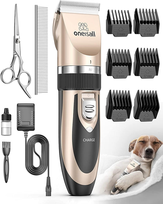 oneisall Dog Clippers Low Noise,Dog Grooming Clippers, Cordless Pet Grooming Kit Pet Shaver Trimmer for Dogs Cats