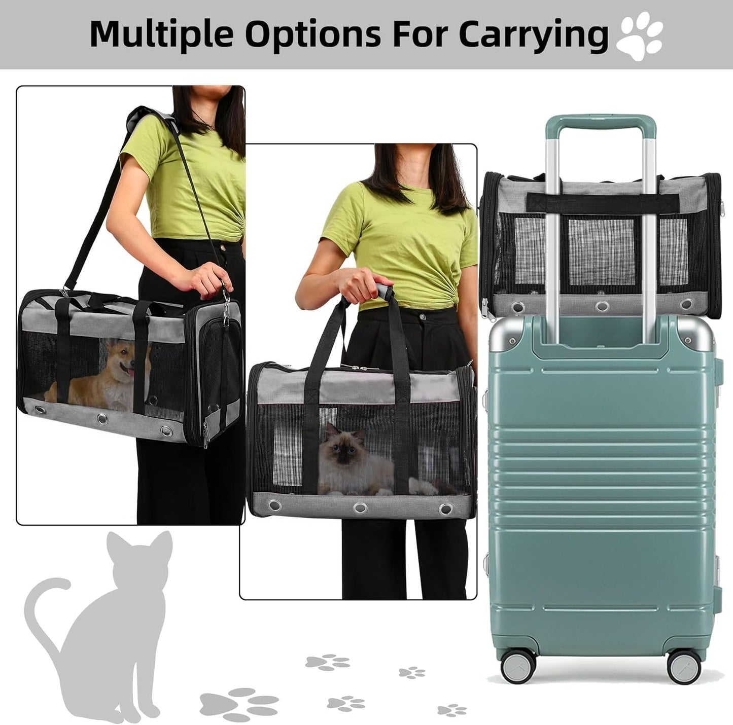 Dycietx Soft Sided Foldable Cat/Dog/Pet/Puppy Carrier Bag, Portable Pets Travel Carriers For Cats/Dogs With Shoulder Strap & Removable Mat, Durable Cat Basket of 17 lbs Airline Approved(Black, M)
