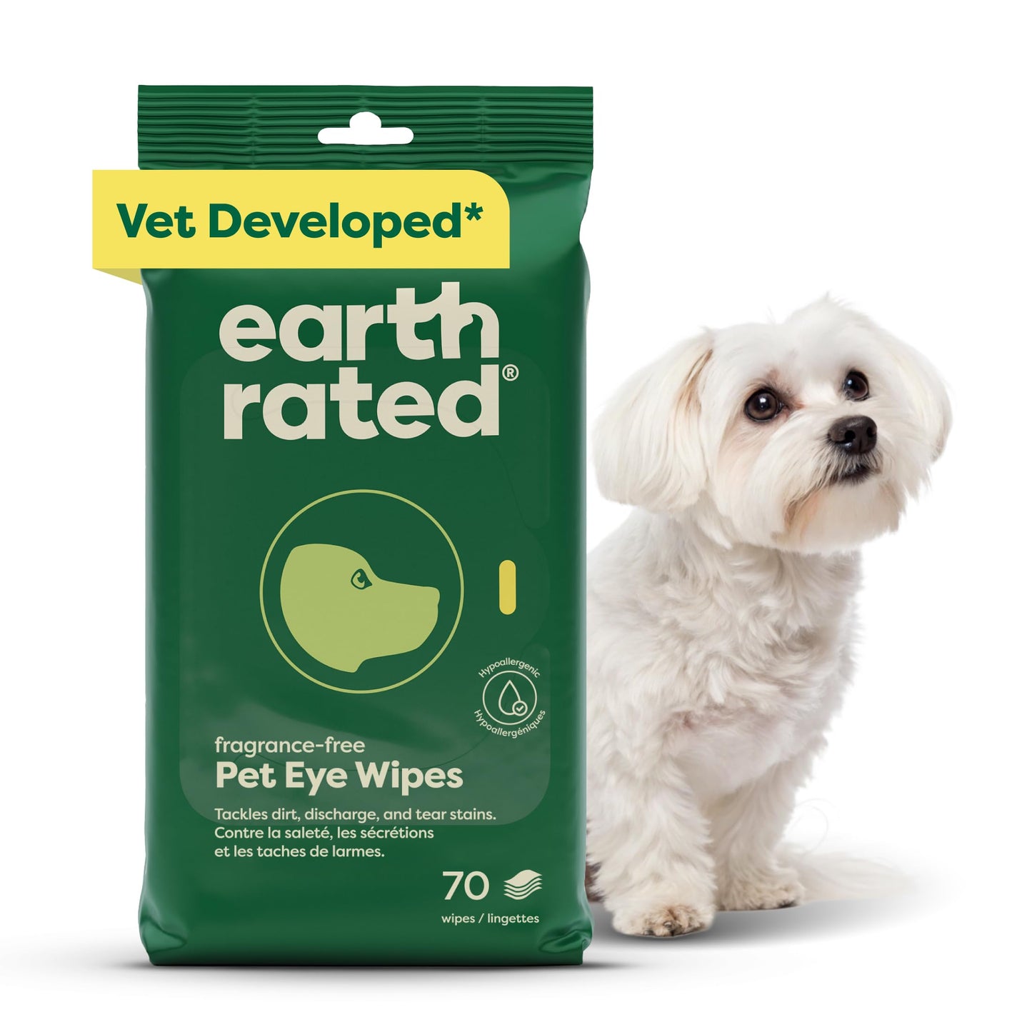 Earth Rated Dog Wipes, Hypoallergenic, Cleaning and Hydrating, for Grooming Paws, Body and Bums, Lavender Scented, 100 Count