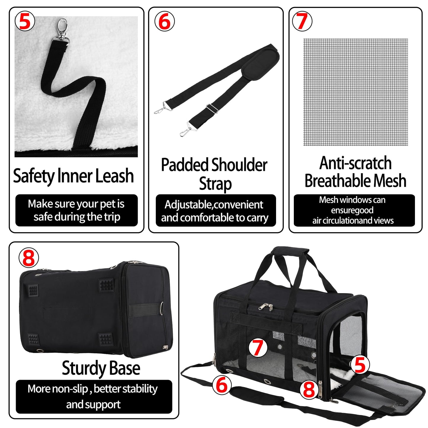 Dycietx Soft Sided Foldable Cat/Dog/Pet/Puppy Carrier Bag, Portable Pets Travel Carriers For Cats/Dogs With Shoulder Strap & Removable Mat, Durable Cat Basket of 17 lbs Airline Approved(Black, M)