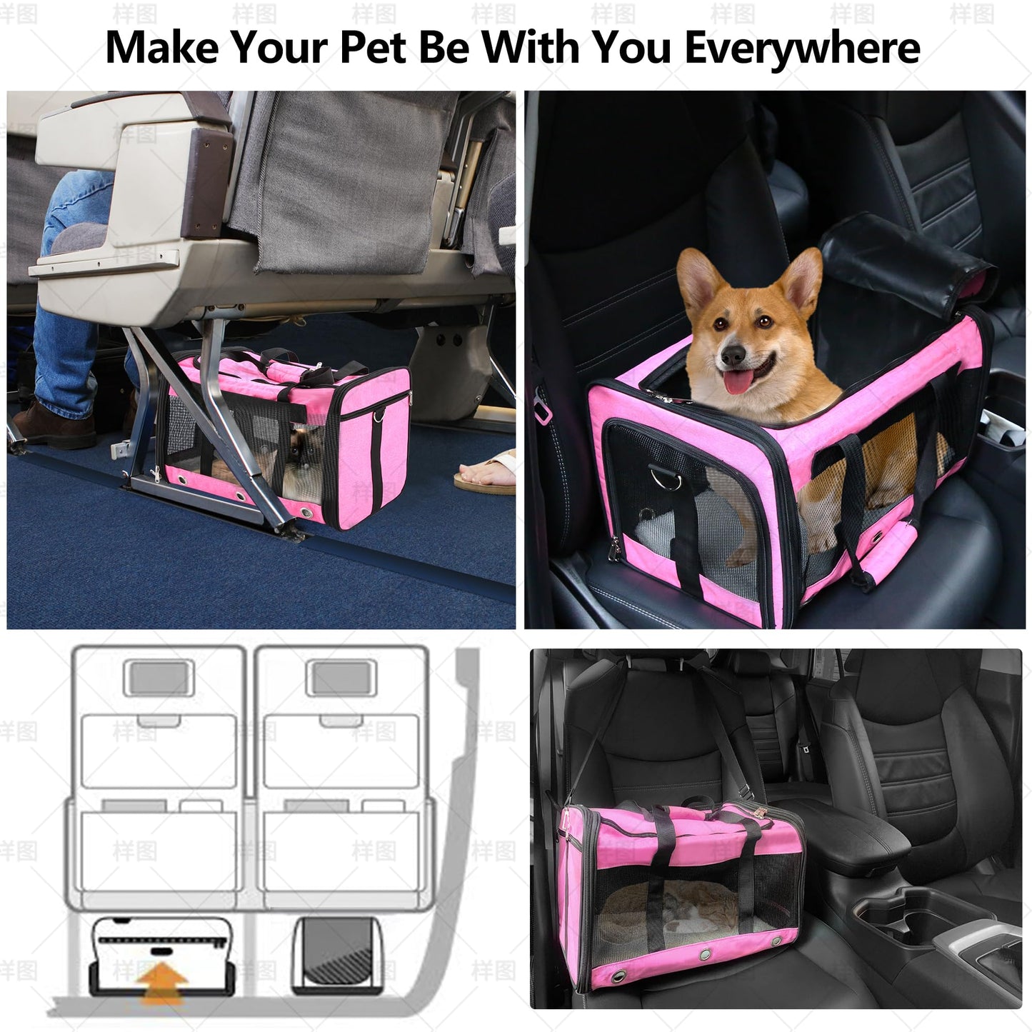 Dycietx Soft Sided Foldable Cat/Dog/Pet/Puppy Carrier Bag, Portable Pets Travel Carriers For Cats/Dogs With Shoulder Strap & Removable Mat, Durable Cat Basket of 17 lbs Airline Approved(Black, M)