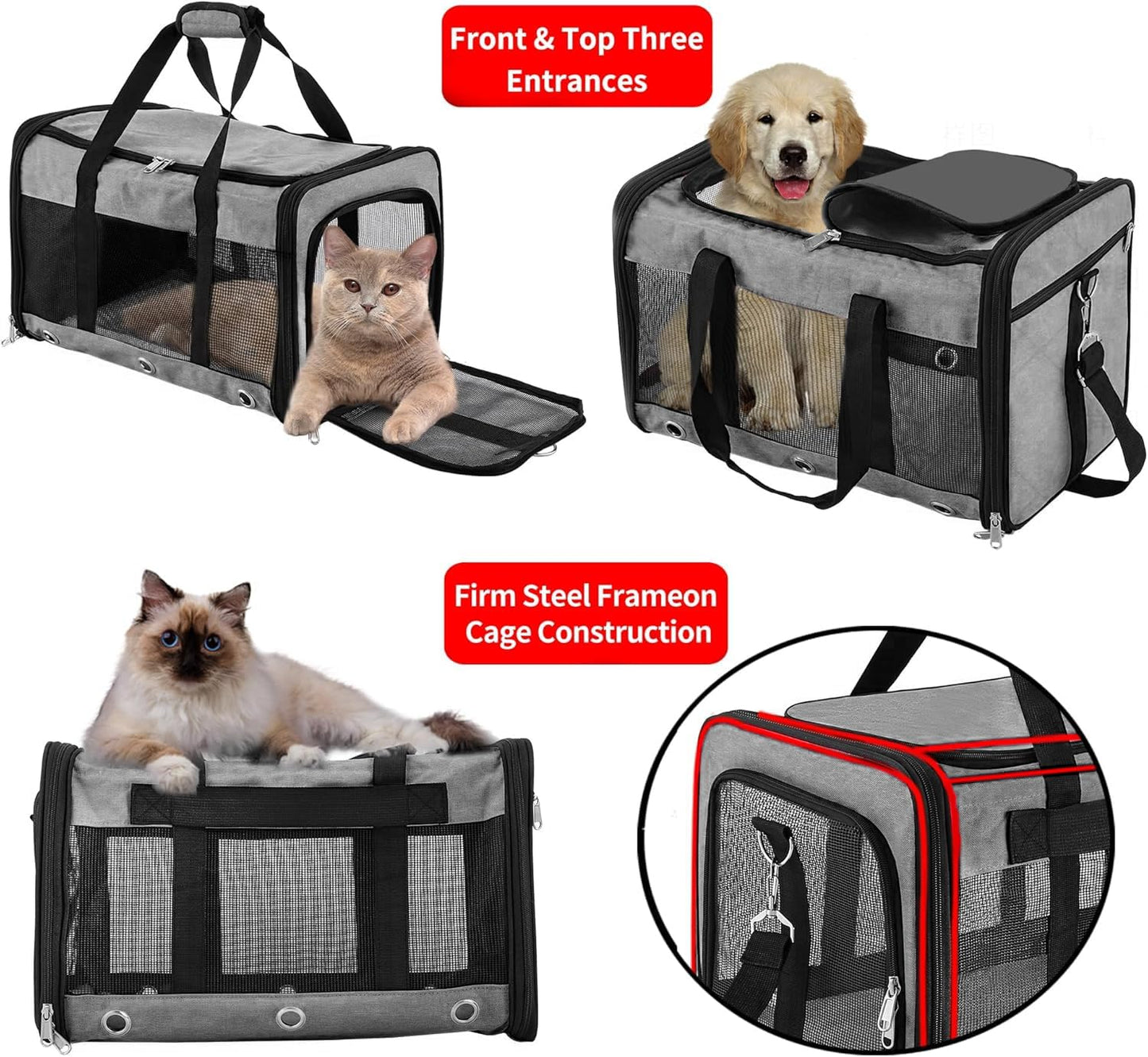 Dycietx Soft Sided Foldable Cat/Dog/Pet/Puppy Carrier Bag, Portable Pets Travel Carriers For Cats/Dogs With Shoulder Strap & Removable Mat, Durable Cat Basket of 17 lbs Airline Approved(Black, M)