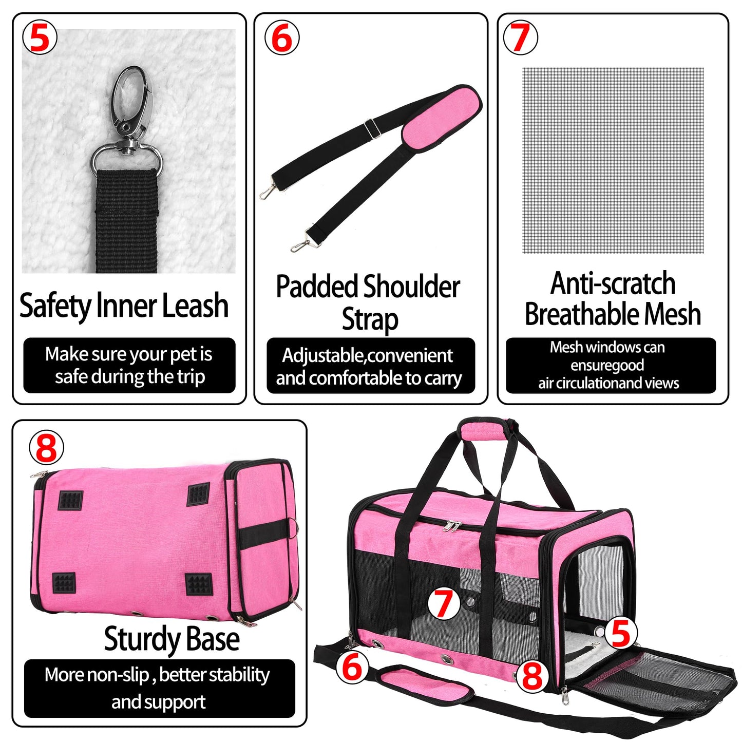 Dycietx Soft Sided Foldable Cat/Dog/Pet/Puppy Carrier Bag, Portable Pets Travel Carriers For Cats/Dogs With Shoulder Strap & Removable Mat, Durable Cat Basket of 17 lbs Airline Approved(Black, M)