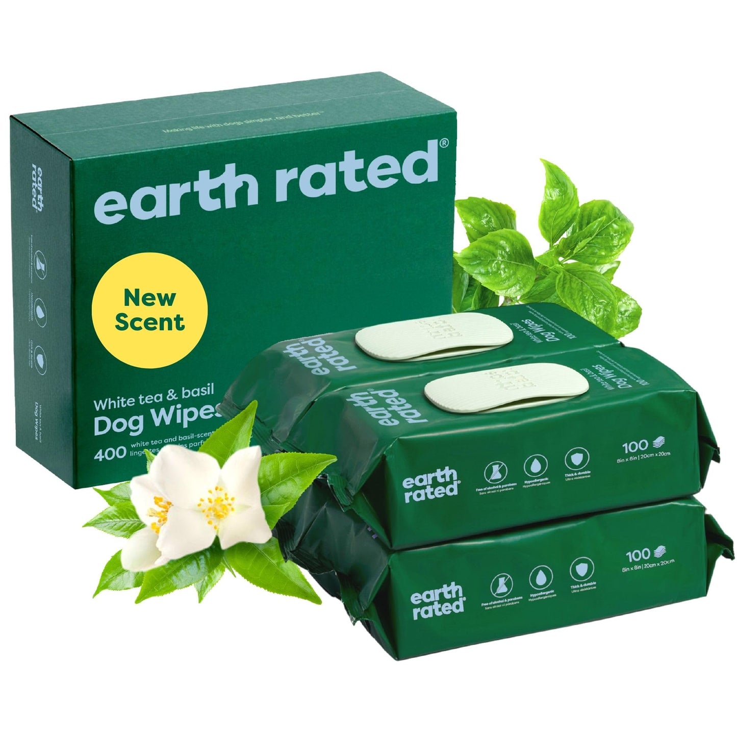 Earth Rated Dog Wipes, Hypoallergenic, Cleaning and Hydrating, for Grooming Paws, Body and Bums, Lavender Scented, 100 Count