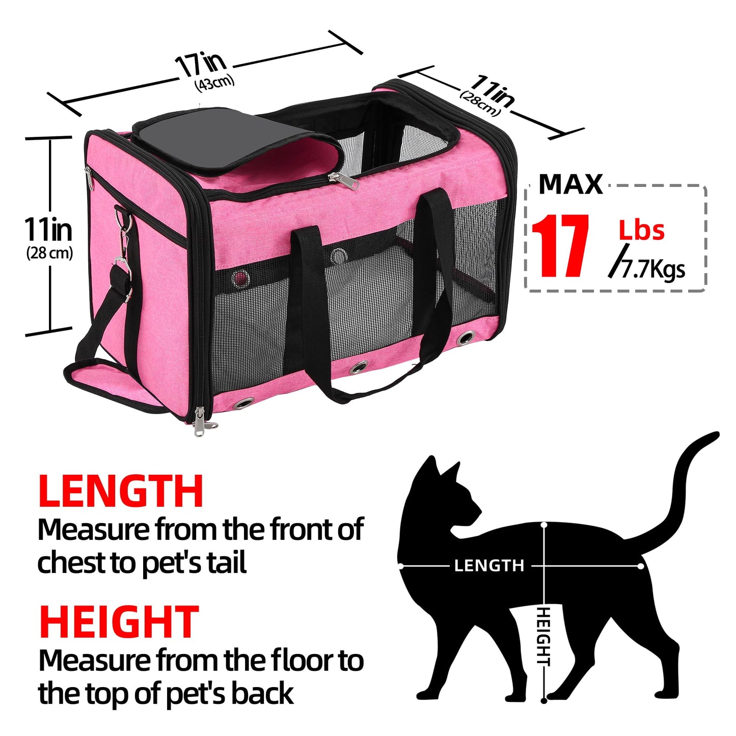 Dycietx Soft Sided Foldable Cat/Dog/Pet/Puppy Carrier Bag, Portable Pets Travel Carriers For Cats/Dogs With Shoulder Strap & Removable Mat, Durable Cat Basket of 17 lbs Airline Approved(Black, M)